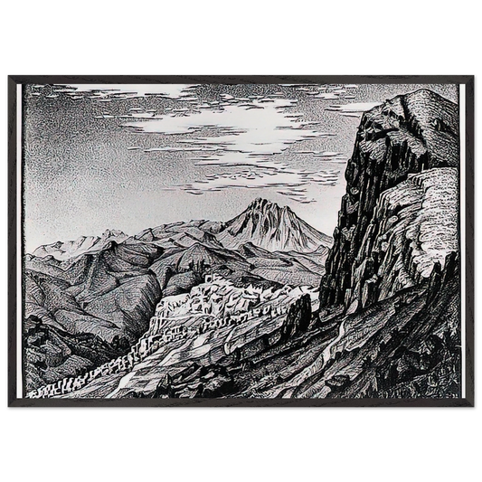 CALTAVUTURO IN THE MADONIE MOUNTAINS SICILY - MC Escher 70x100 cm / 28x40 inches Framed Art Print – Black Wooden Frame | Maurits Cornelis Escher Prints