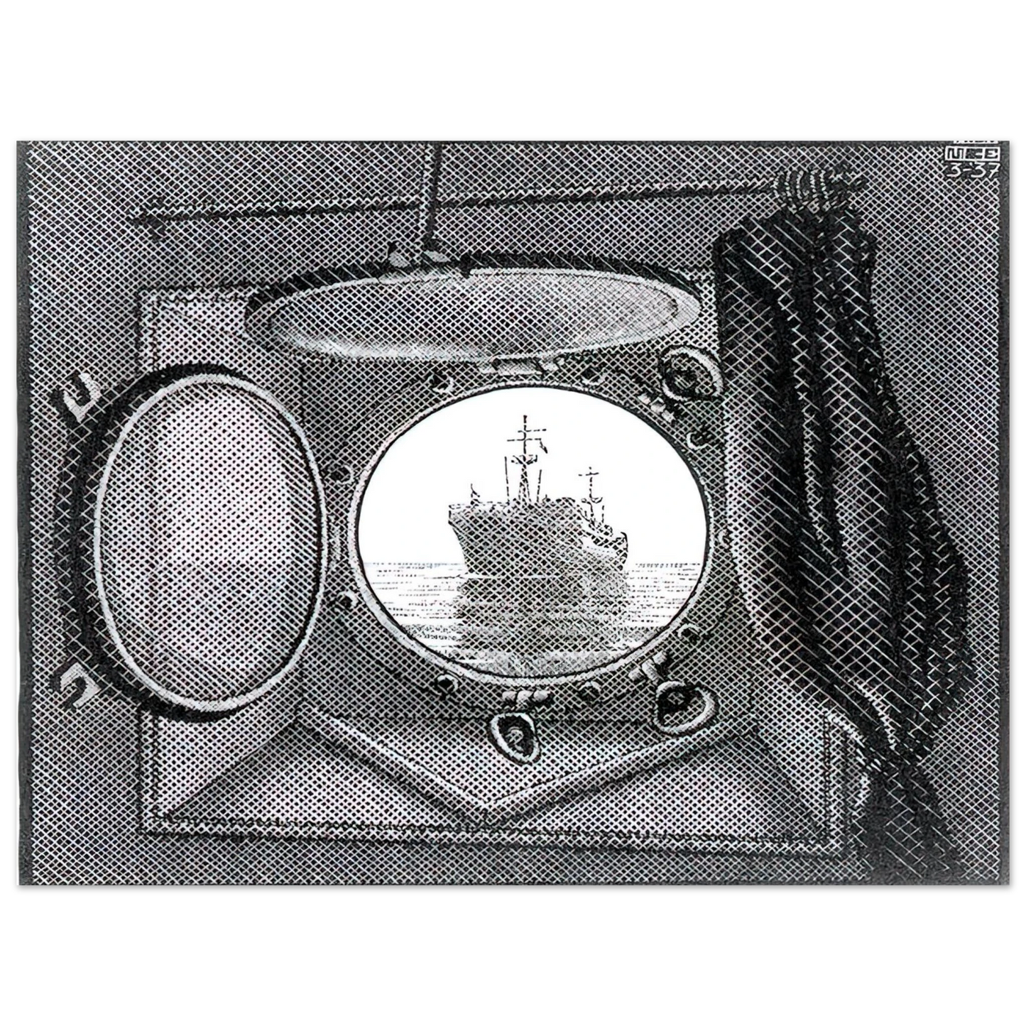 MC Escher - PORTHOLE Wall Art - 30x40 cm / 12x16 inches - Premium Wooden Framed Poster With Fine Art Paper-canvas - Wood frame