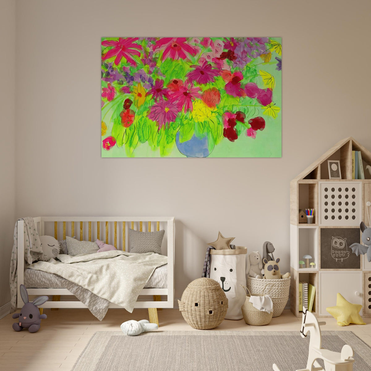 Blue Vase, Many Flowers - Naïve Art Primitivism, Pop Art - Walasse Ting Art Prints - 100x150 cm / 40x60″ inches | Walasse Ting Poster | Walasse Ting Prints