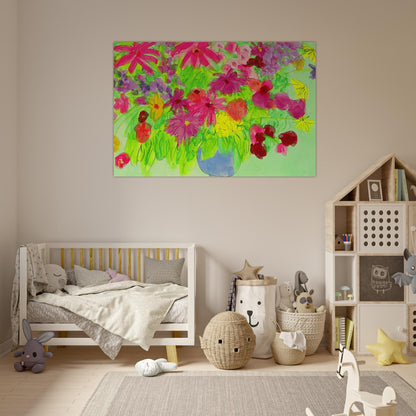 Blue Vase, Many Flowers - Naïve Art Primitivism, Pop Art - Walasse Ting Art Prints - 100x150 cm / 40x60″ inches | Walasse Ting Poster | Walasse Ting Prints