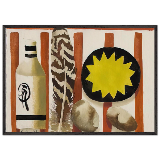 Feather and two stones - 2008 - Mary Fedden 70x100 cm / 28x40 inches Framed Art Print – Black Wooden Frame