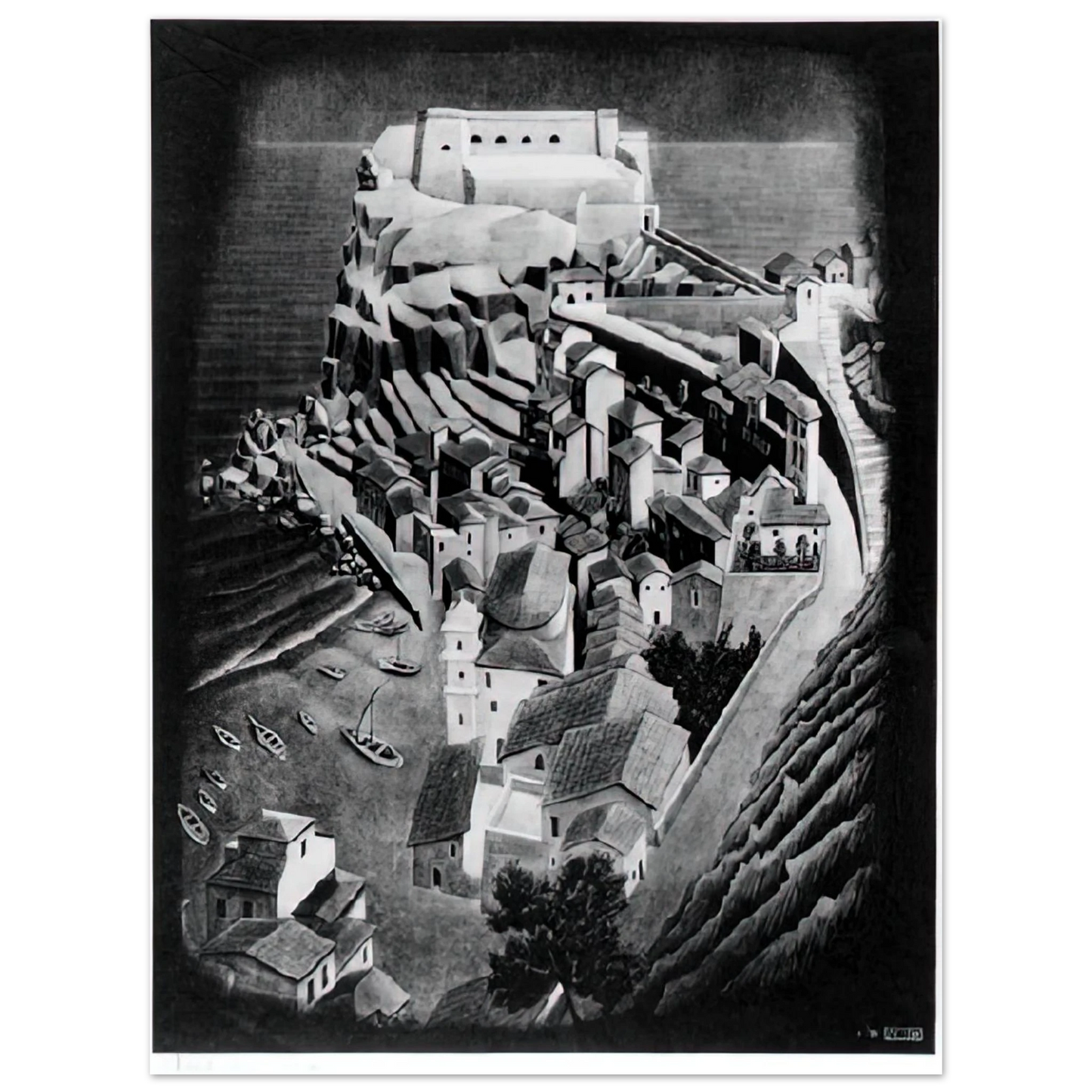 MC Escher - SCILLA CALABRIA JANUARY 1931 1931 Wall Art - 30x40 cm / 12x16 inches - Premium Wooden Framed Poster With Fine Art Paper - Wood frame