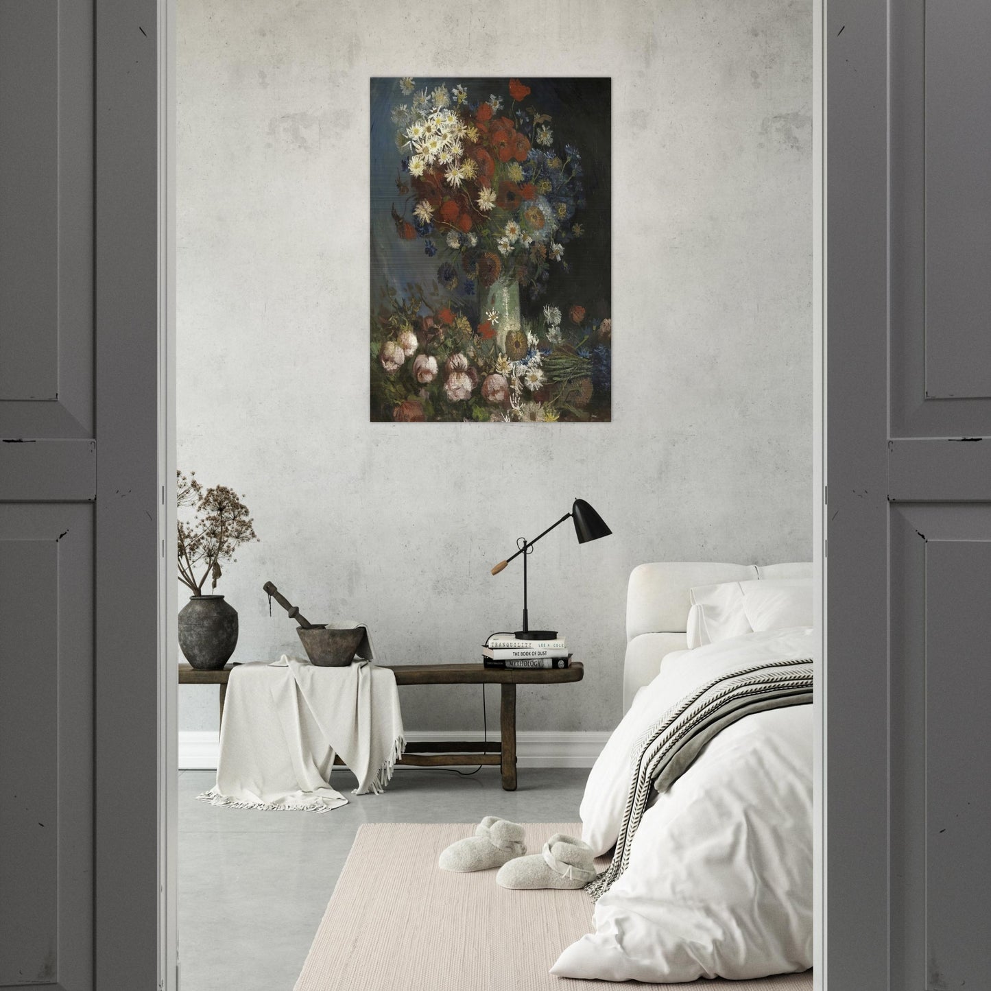 Still life with meadow flowers and roses - Vincent van Gogh Brushed Aluminum Print - 70x100 cm / 28x40 inches | Vincent van Gogh Aluminum Print | Vincent van Gogh Prints