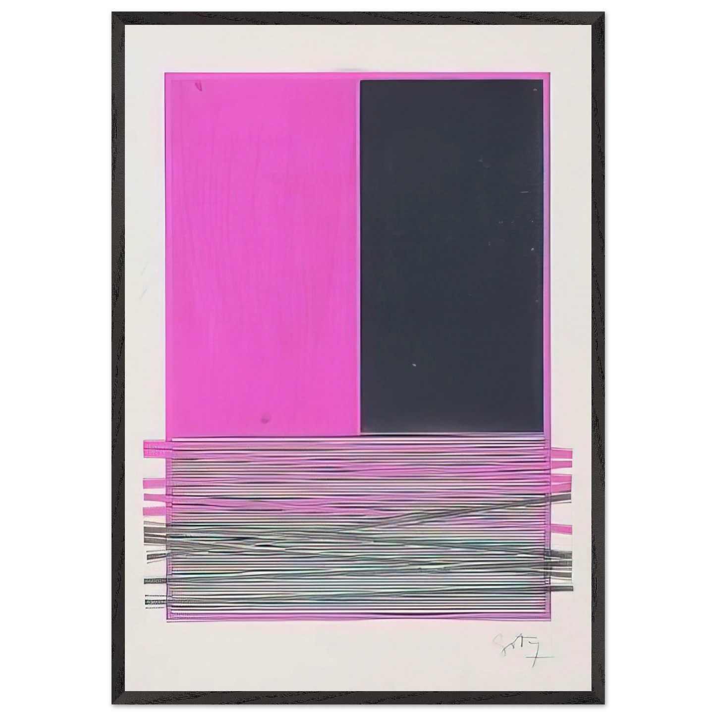 ABSTRACT COMPOSITION WITH SILVER AND MAGENTA 1970 - Jesus Rafael Soto 70x100 cm / 28x40 inches Framed Art Print – Black Wooden Frame