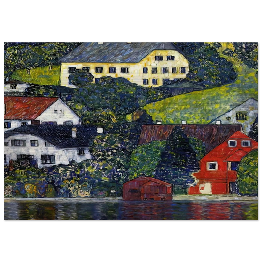HOUSES AT UNTERACH ON THE ATTERSEE - Gustav Klimt Brushed Aluminum Print - 70x100 cm / 28x40 inches | Gustav Klimt Aluminum Print | Gustav Klimt Prints