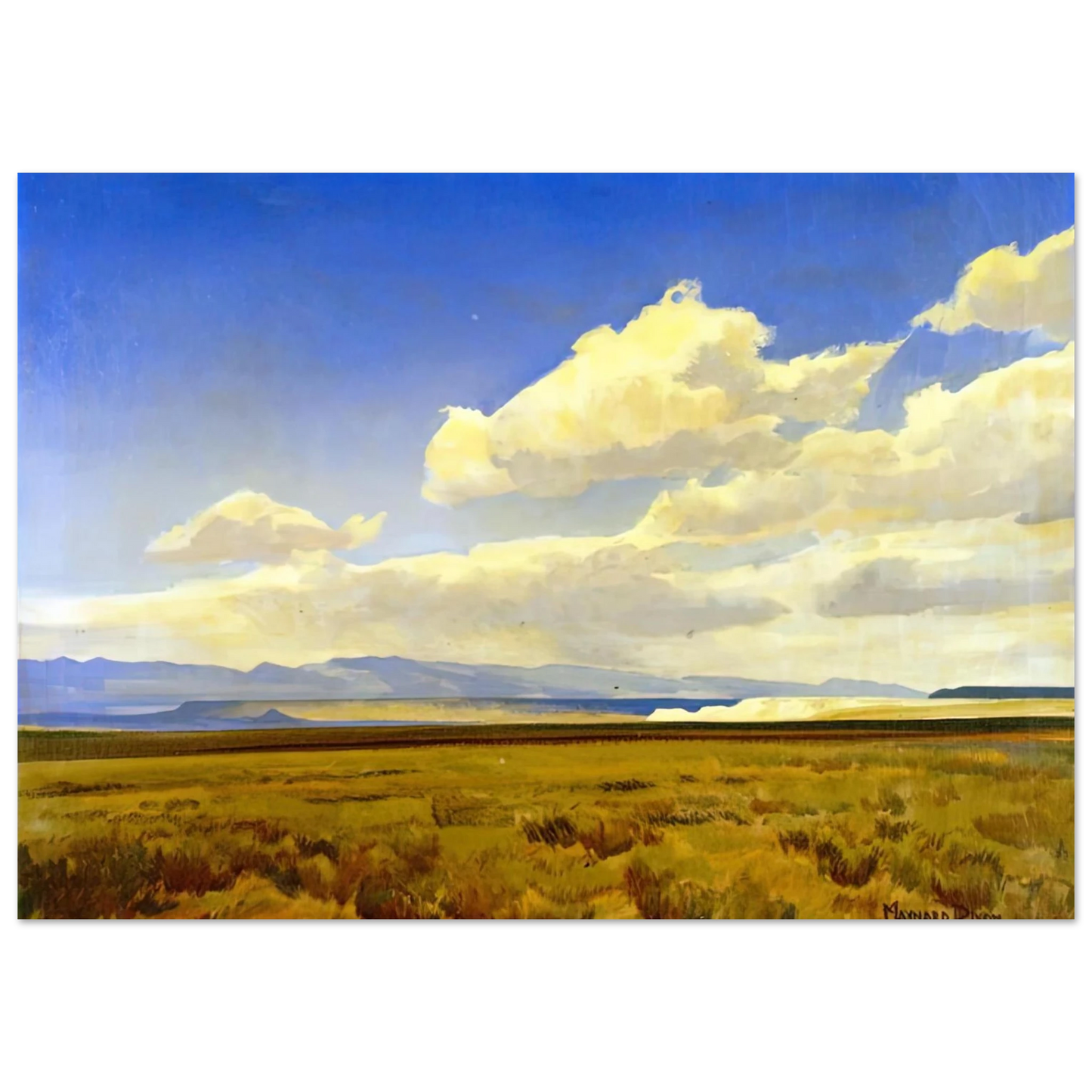 Maynard Dixon - WIND OF WYOMING 1936 Wall art - 28x43  cm / XL (11x17 inches) - Premium Wooden Framed Poster With Fine Art Paper-canvas - White frame