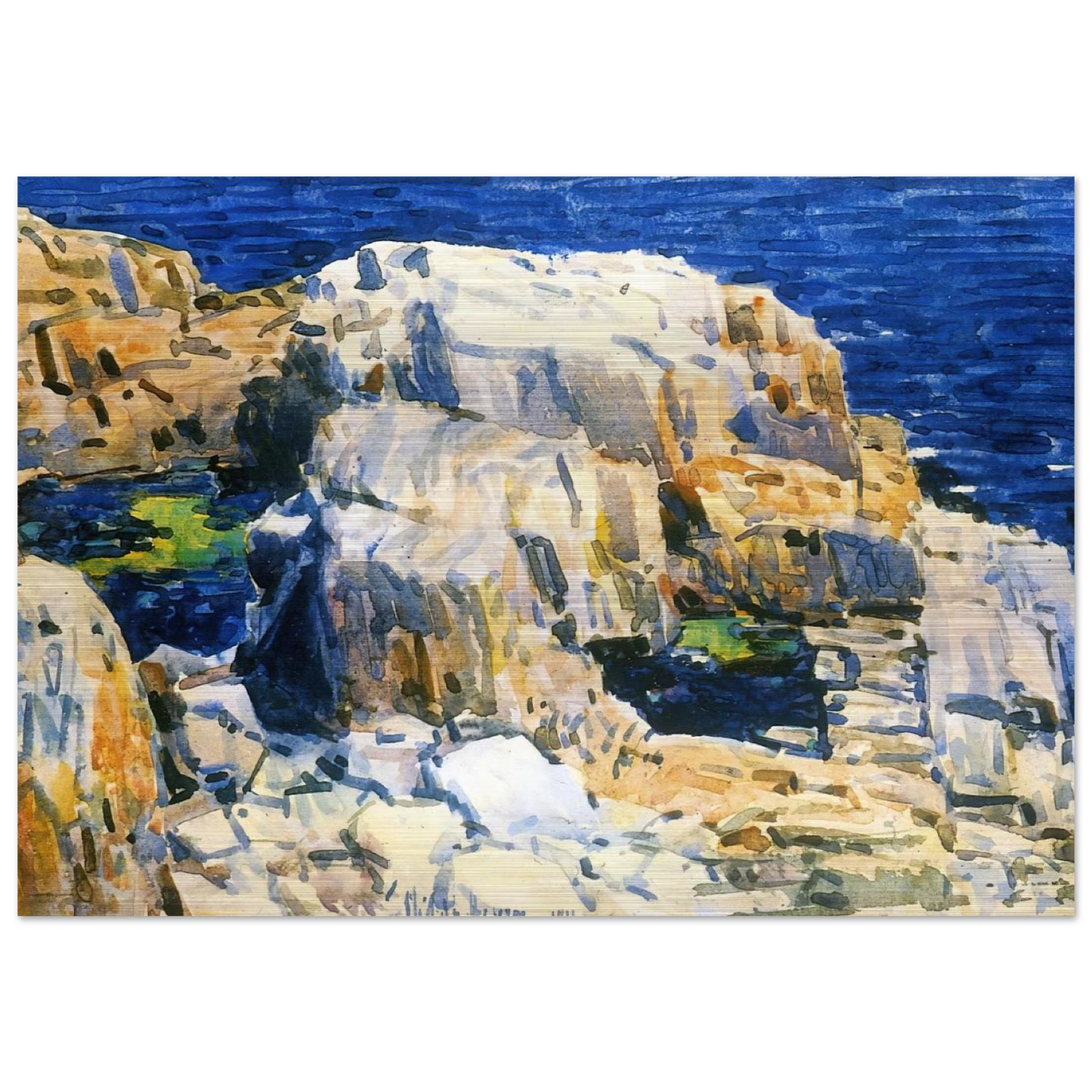 Rocks at Appledore - Childe Hassam Brushed Aluminum Print - 70x100 cm / 28x40 inches | Childe Hassam Aluminum Print | Childe Hassam Prints