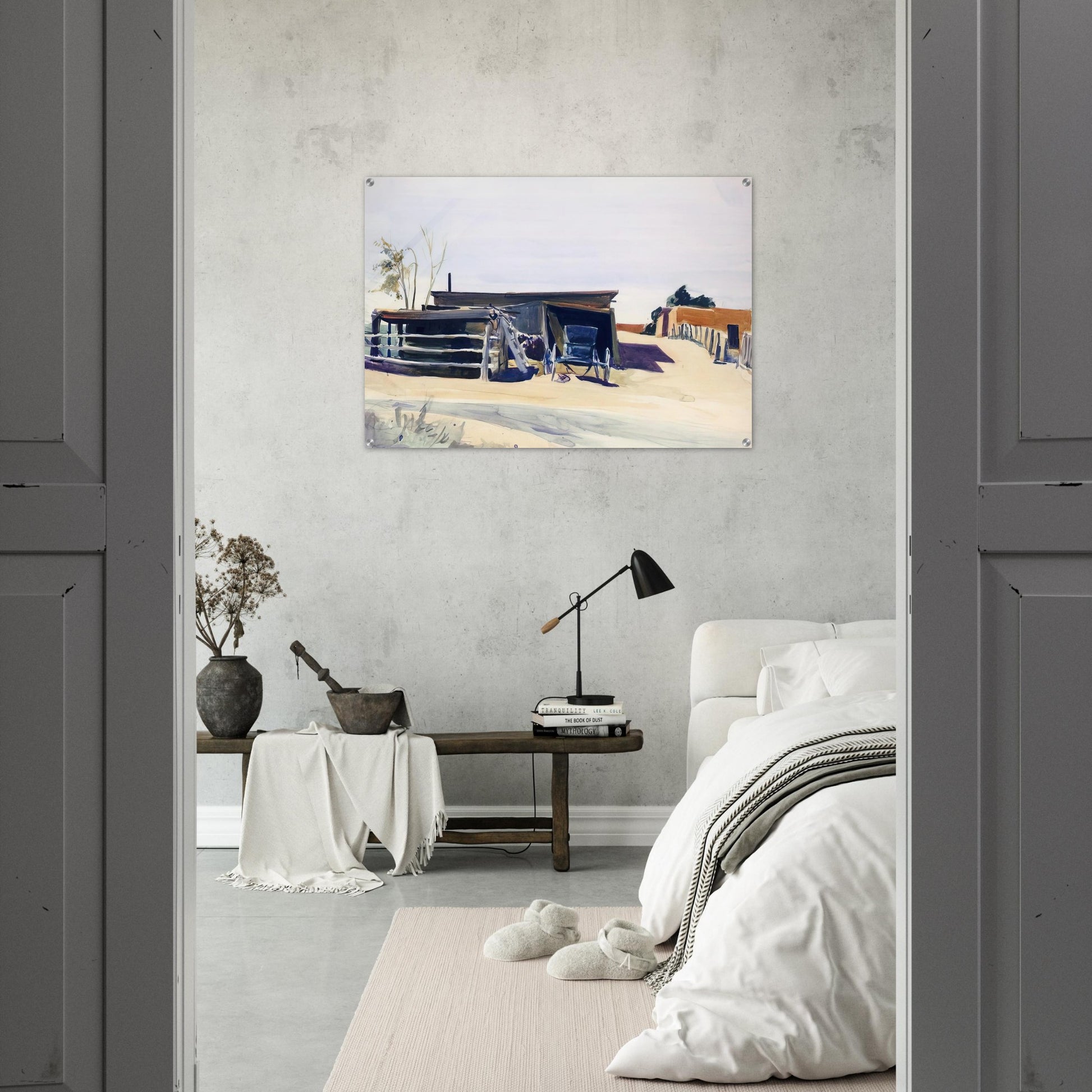 Adobes and Shed, New Mexico - Edward Hopper Acrylic Print - 70x100 cm / 28x40″ inches | Edward Hopper Wall Art | Edward Hopper Prints