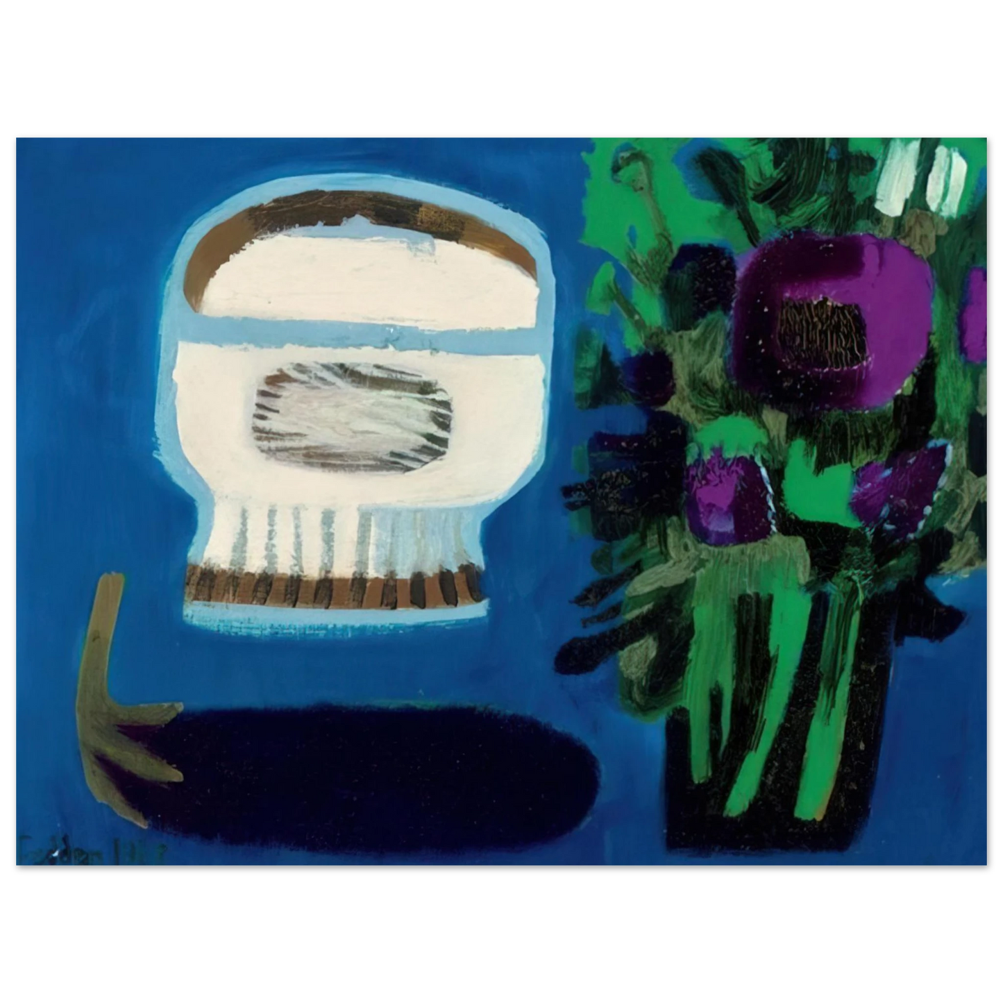 Mary Fedden - Aubergine and flowers - 1968  75x100 cm / 30x40inches Fine Art Poster