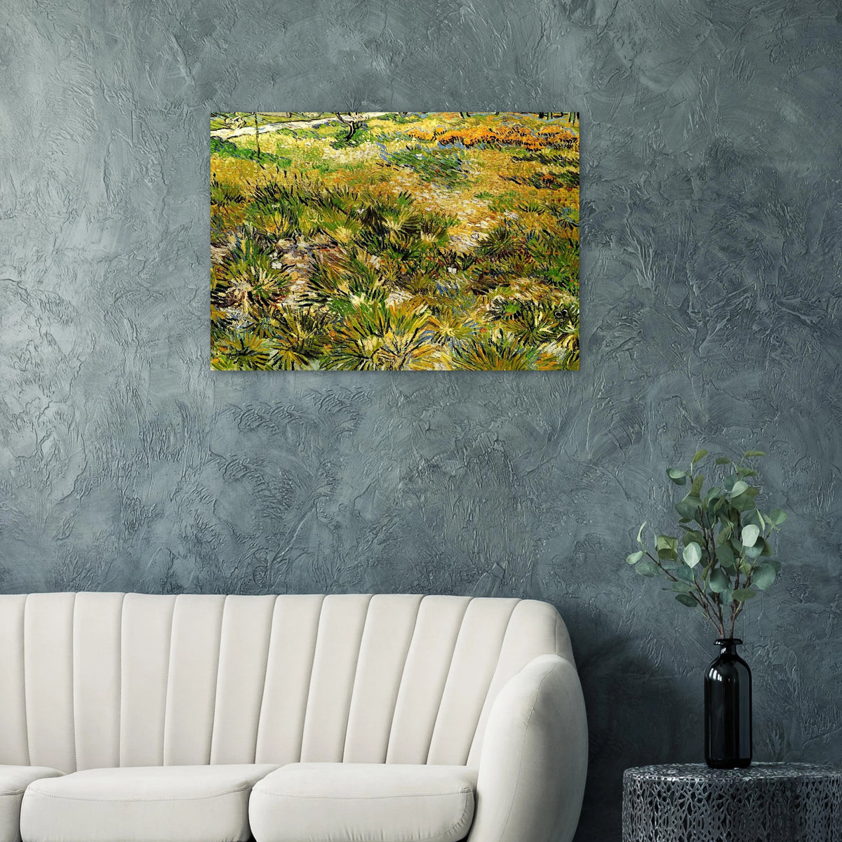 Meadow in the Garden of Saint-Paul Hospital - Vincent van Gogh Brushed Aluminum Print - 70x100 cm / 28x40 inches | Vincent van Gogh Aluminum Print | Vincent van Gogh Prints