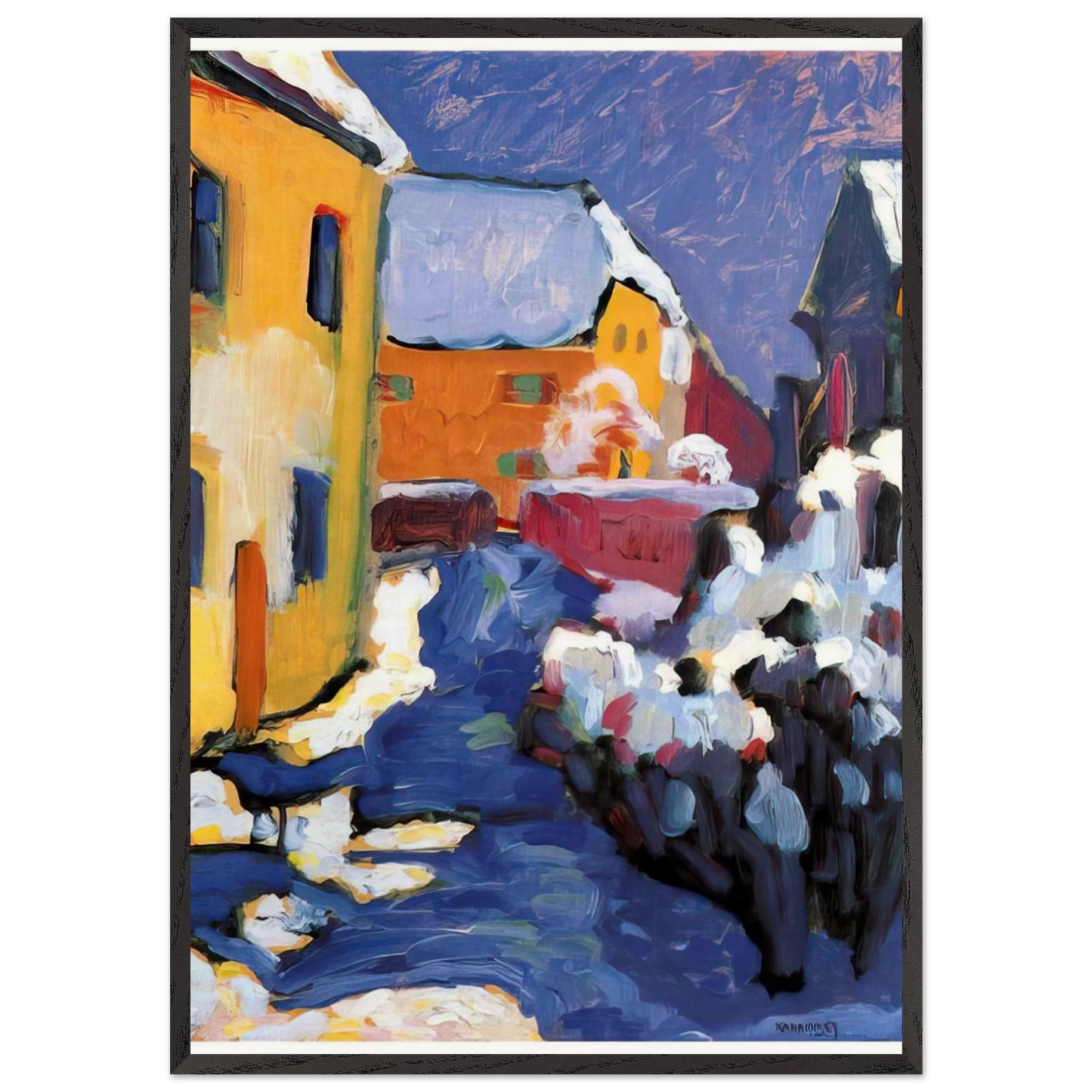 CEMETERY AND VICARAGE IN KOCHEL 1909 - Wassily Kandinsky 70x100 cm / 28x40 inches Framed Art Print – Black Wooden Frame