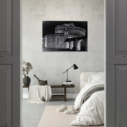 NOCTURNAL ROME CASTEL SANT ANGELO - MC Escher Brushed Aluminum Print - 70x100 cm / 28x40 inches | MC Escher Aluminum Print | MC Escher Prints | Maurits Cornelis Escher Prints