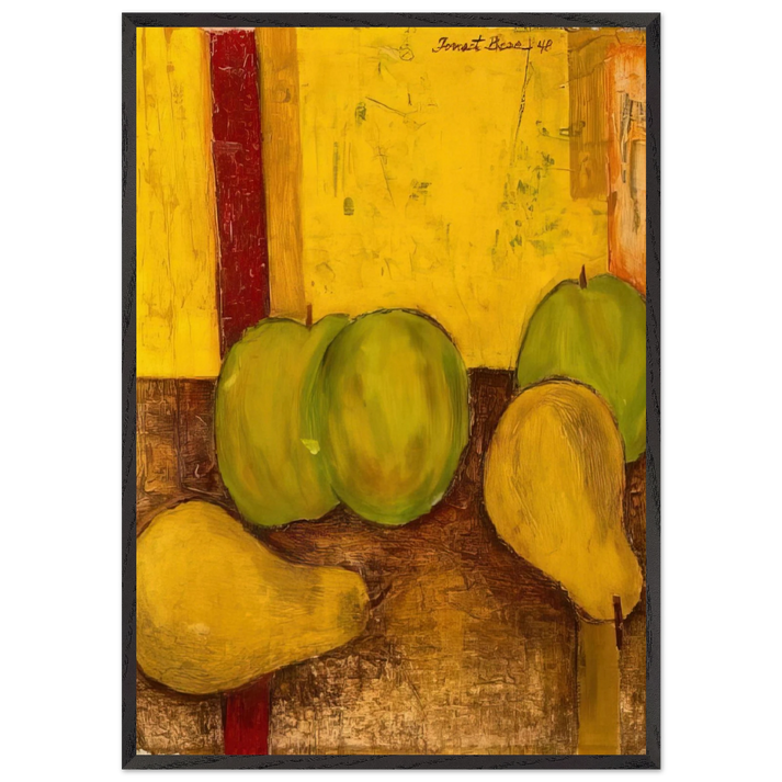 Still life with green apples and pears - 1948 - Forrest Bess 70x100 cm / 28x40 inches Framed Art Print – Black Wooden Frame