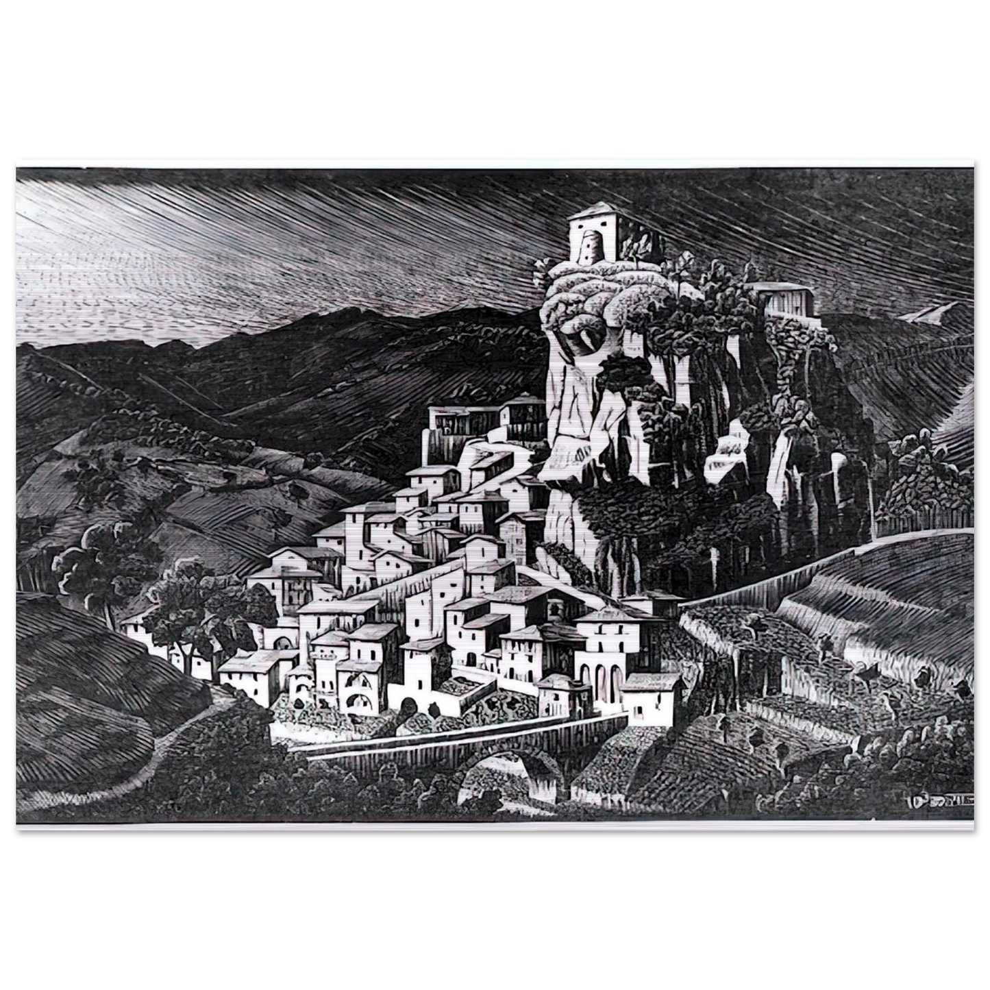 PALIZZI CALABRIA OCTOBER 1930 1930 - MC Escher Brushed Aluminum Print - 70x100 cm / 28x40 inches | MC Escher Aluminum Print | MC Escher Prints | Maurits Cornelis Escher Prints