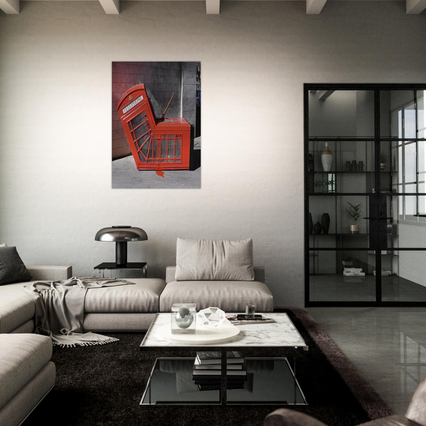 VANDALISED PHONE BOX 2005 - Banksy Brushed Aluminum Print - 70x100 cm / 28x40 inches | Banksy Aluminum Print | Banksy Prints