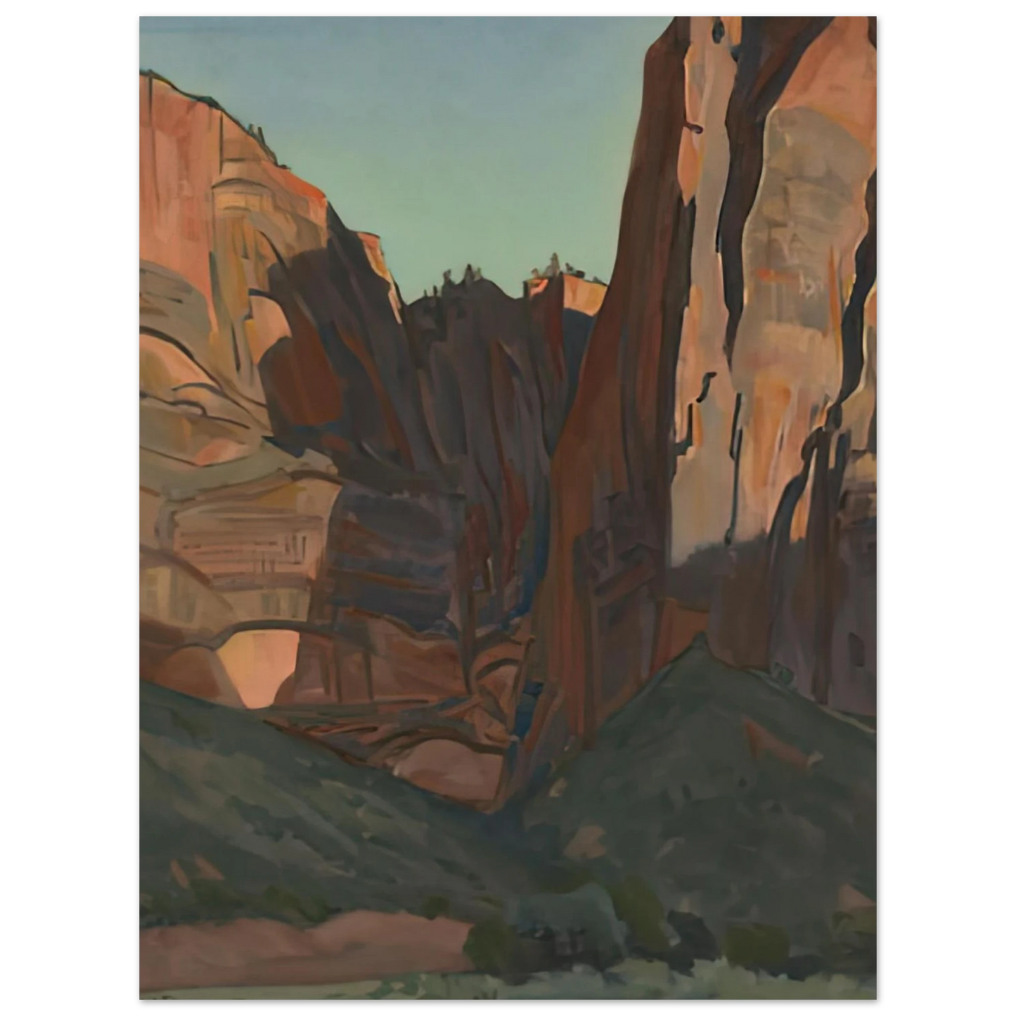 Maynard Dixon - NOTCH IN THE WALL ZION NATIONAL PARK AUGUST 1933 1933 Wall art - 21x29.7 cm / 8x12" - Premium Wooden Framed Poster With Fine Art Paper-canvas - Black frame