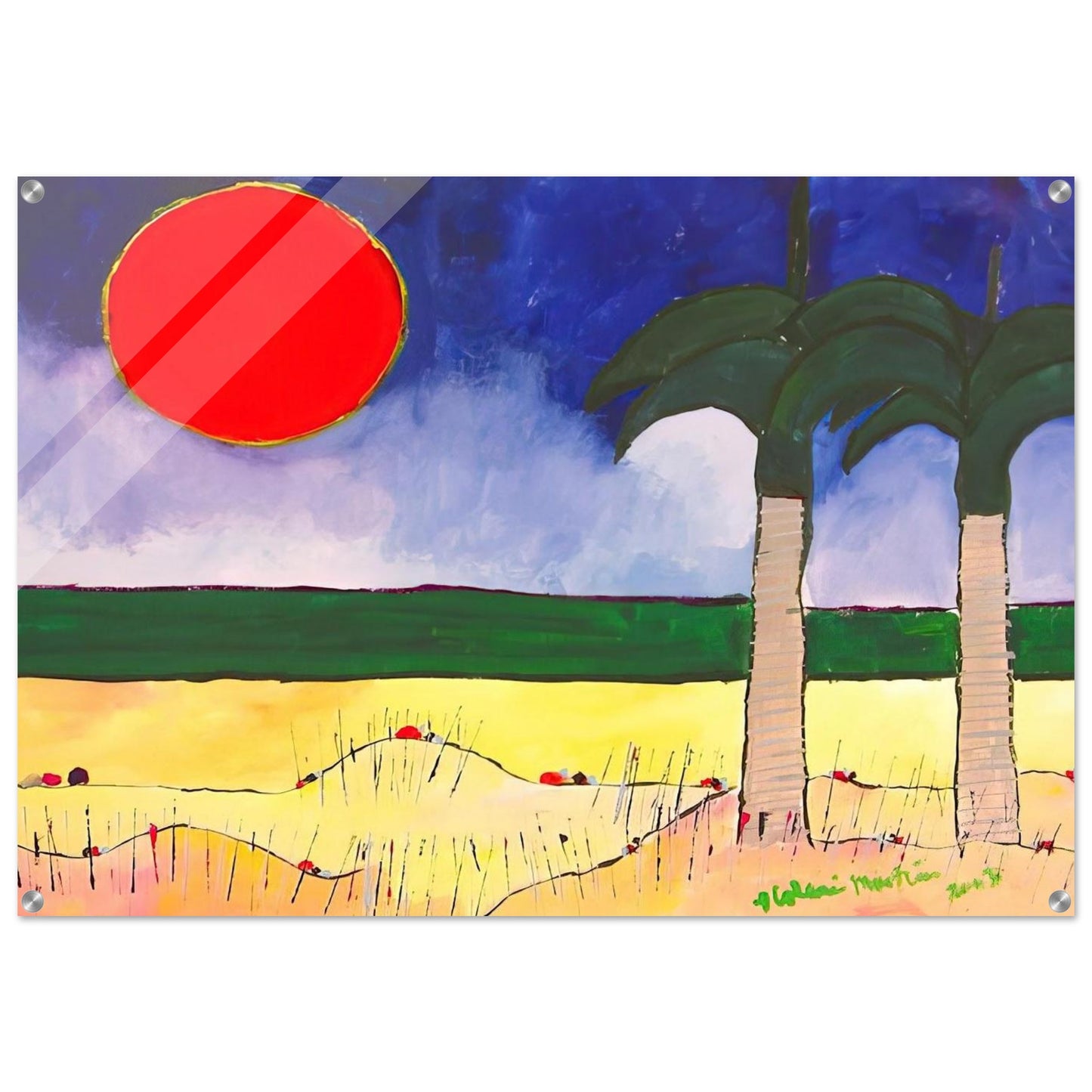 Marinha com Sol e Palmeiras - 2003 - Aldemir Martins Acrylic Print - 70x100 cm / 28x40″ inches | Aldemir Martins Wall Art | Aldemir Martins Prints