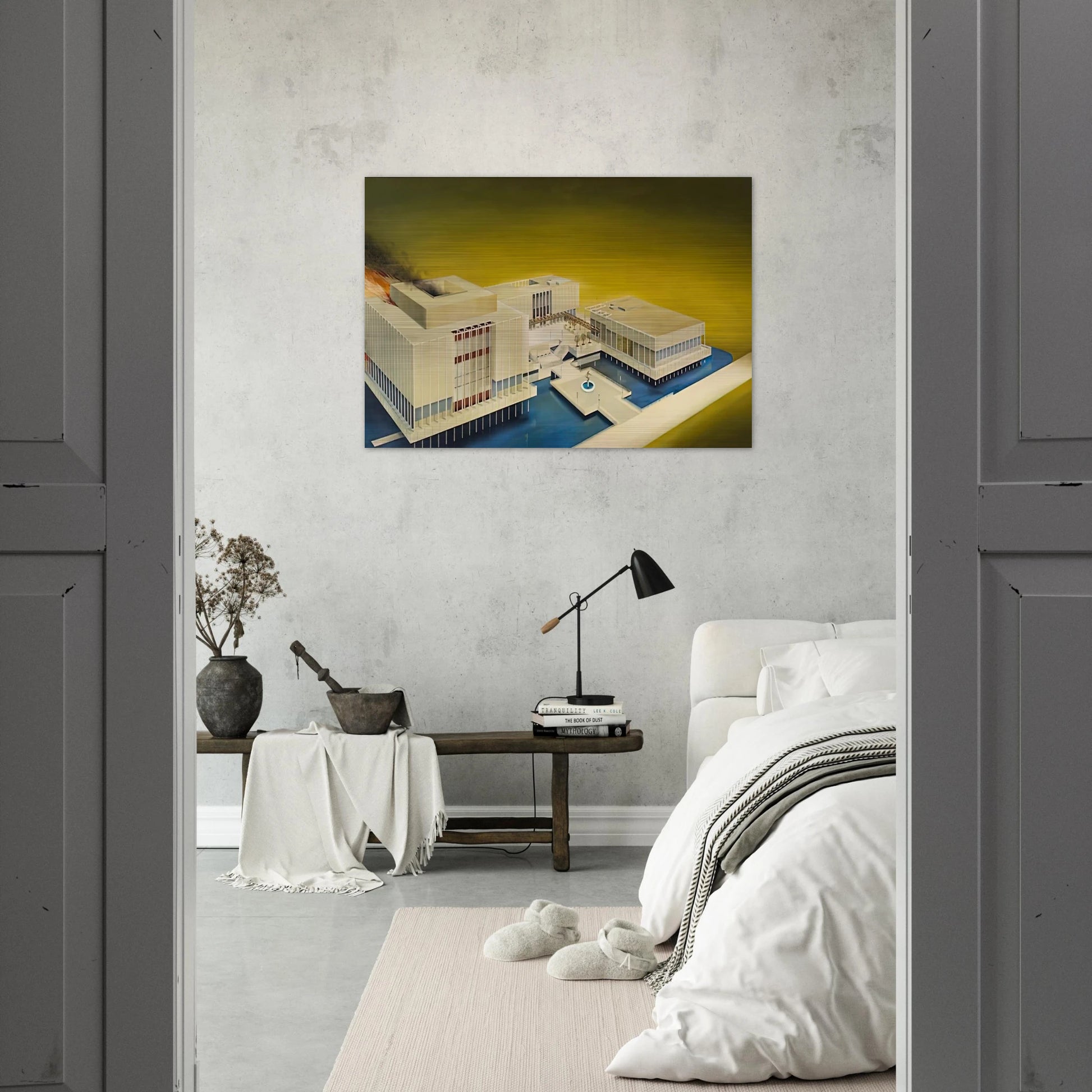 THE LOS ANGELES COUNTY MUSEUM ON FIRE 1968 - Edward Ruscha Brushed Aluminum Print - 70x100 cm / 28x40 inches | Edward Ruscha Aluminum Print | Edward Ruscha Prints