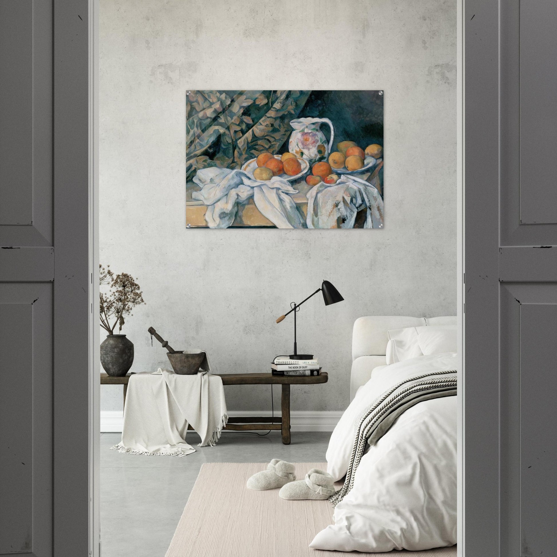 Still Life with Curtain and Flowered Pitcher - Paul Cézanne Acrylic Print - 70x100 cm / 28x40″ inches