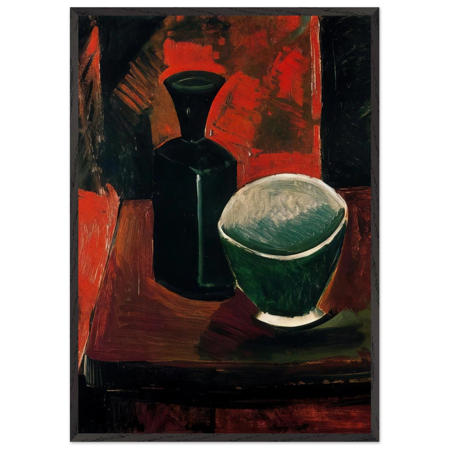 Green Pan and Black Bottle - 1908 - Pablo Picasso 70x100 cm / 28x40 inches Framed Art Print – Black Wooden Frame