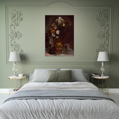 Flowers in a Vase and a Glass of Champagne - Pierre-Auguste Renoir Brushed Aluminum Print - 70x100 cm / 28x40 inches | Pierre-Auguste Renoir Aluminum Print | Pierre-Auguste Renoir Prints