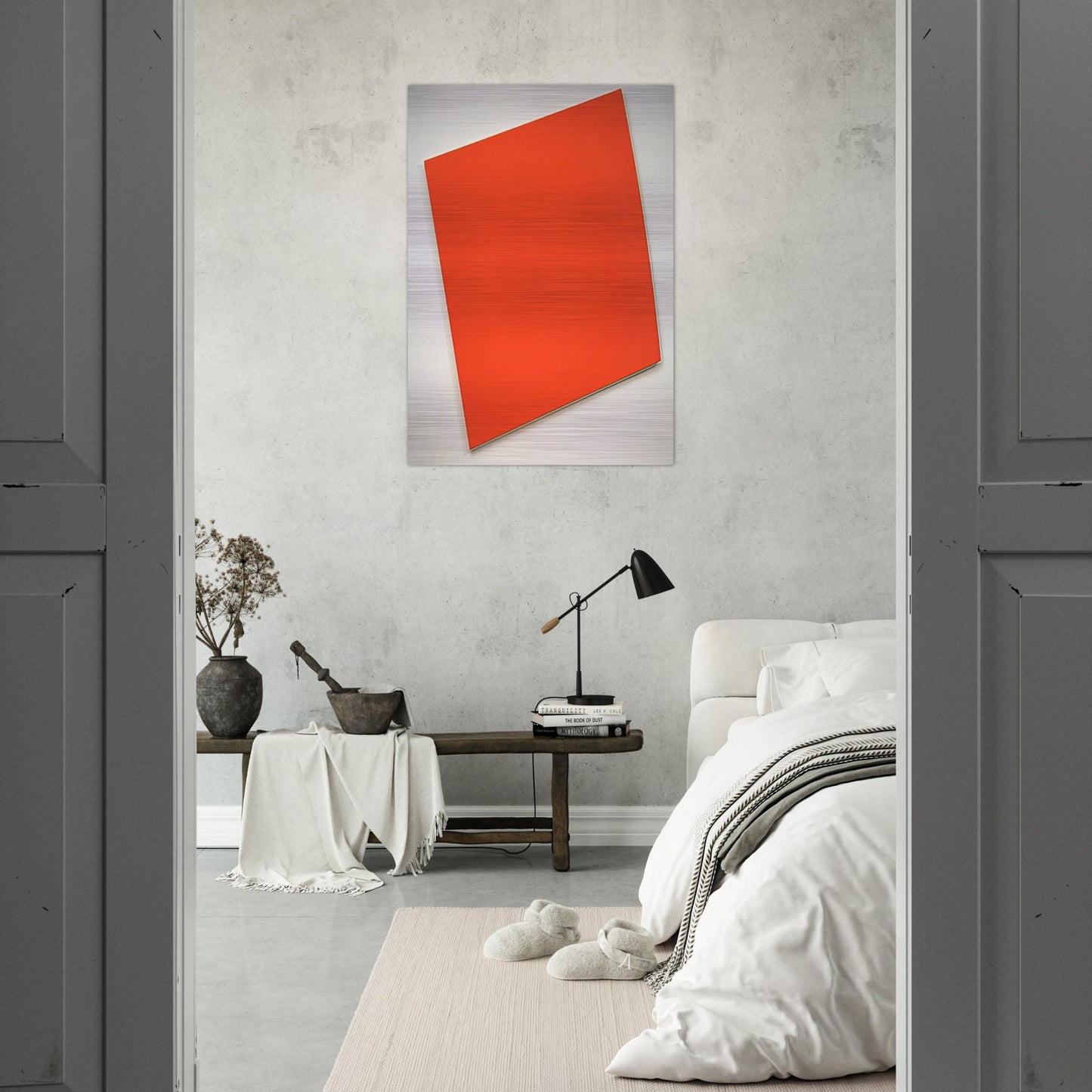 Red-Orange Panel with Curve - Ellsworth Kelly Brushed Aluminum Print - 70x100 cm / 28x40 inches | Ellsworth Kelly Aluminum Print | Ellsworth Kelly Prints