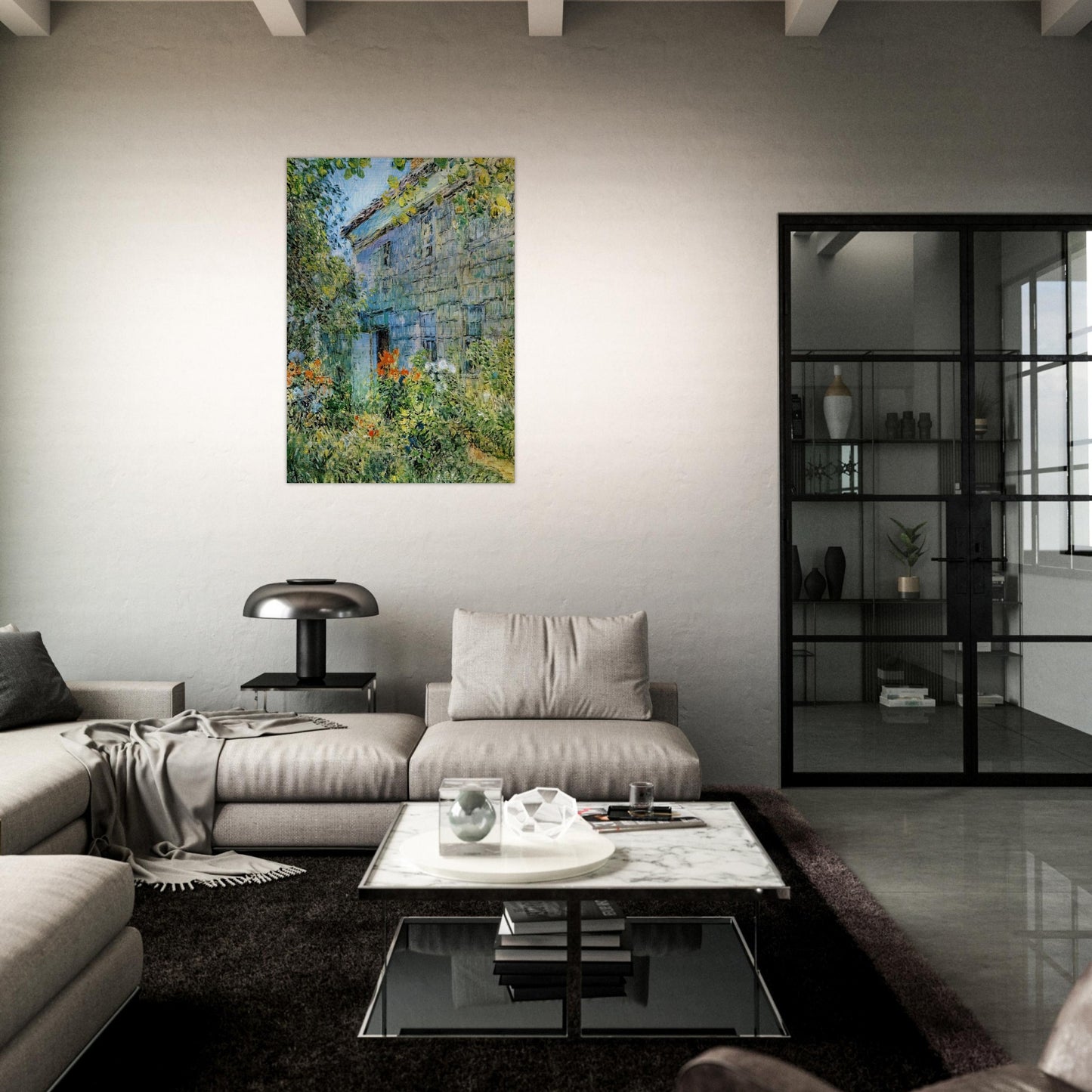 Old House and Garden, East Hampton - Childe Hassam Brushed Aluminum Print - 70x100 cm / 28x40 inches | Childe Hassam Aluminum Print | Childe Hassam Prints