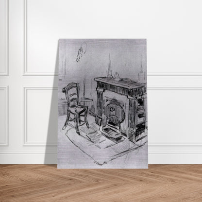 Mantelpiece with Chair - Vincent van Gogh Brushed Aluminum Print - 70x100 cm / 28x40 inches | Vincent van Gogh Aluminum Print | Vincent van Gogh Prints