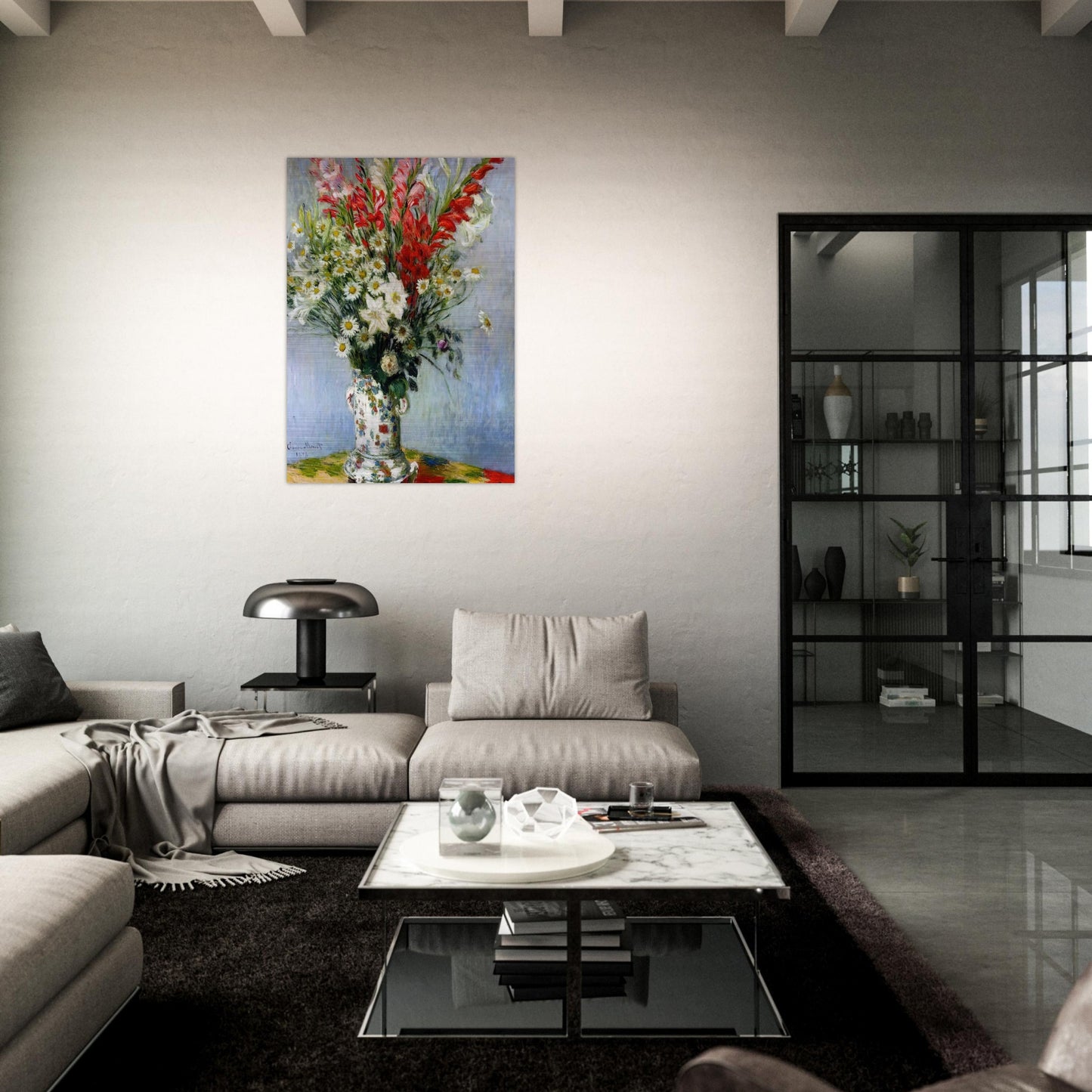 Bouquet of Gadiolas, Lilies and Dasies - claude monet Brushed Aluminum Print - 70x100 cm / 28x40 inches | claude monet Aluminum Print | claude monet Prints
