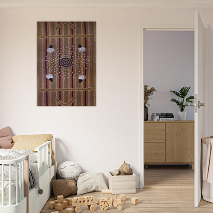Bush Plum Dreaming - Native Art - Clifford Possum Tjapaltjarri Brushed Aluminum Print - 70x100 cm / 28x40 inches | Clifford Possum Tjapaltjarri Aluminum Print | Clifford Possum Tjapaltjarri Prints