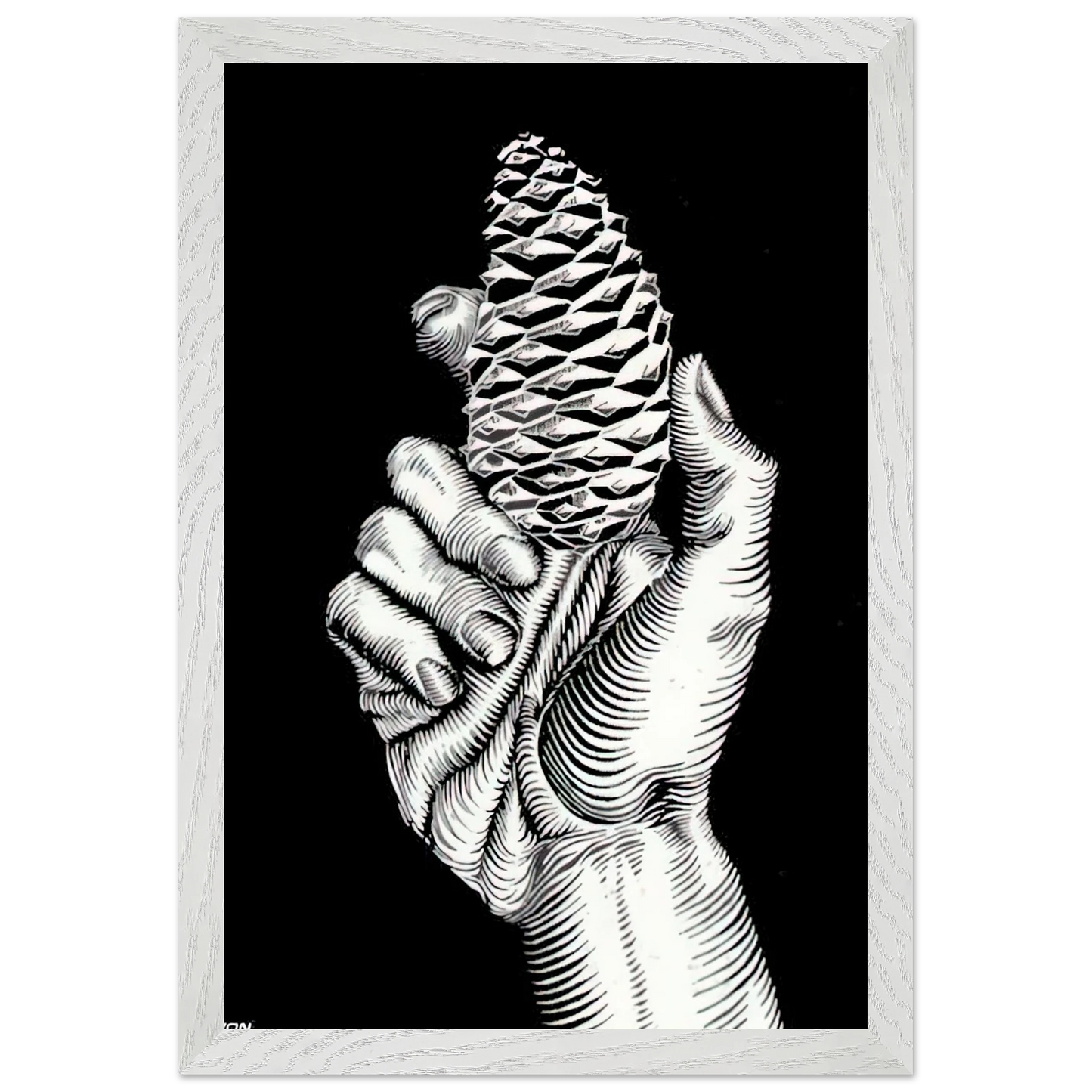 MC Escher - HAND WITH FIR CONE Wall Art - 30x40 cm / 12x16 inches - Premium Wooden Framed Poster With Fine Art Paper - Wood frame