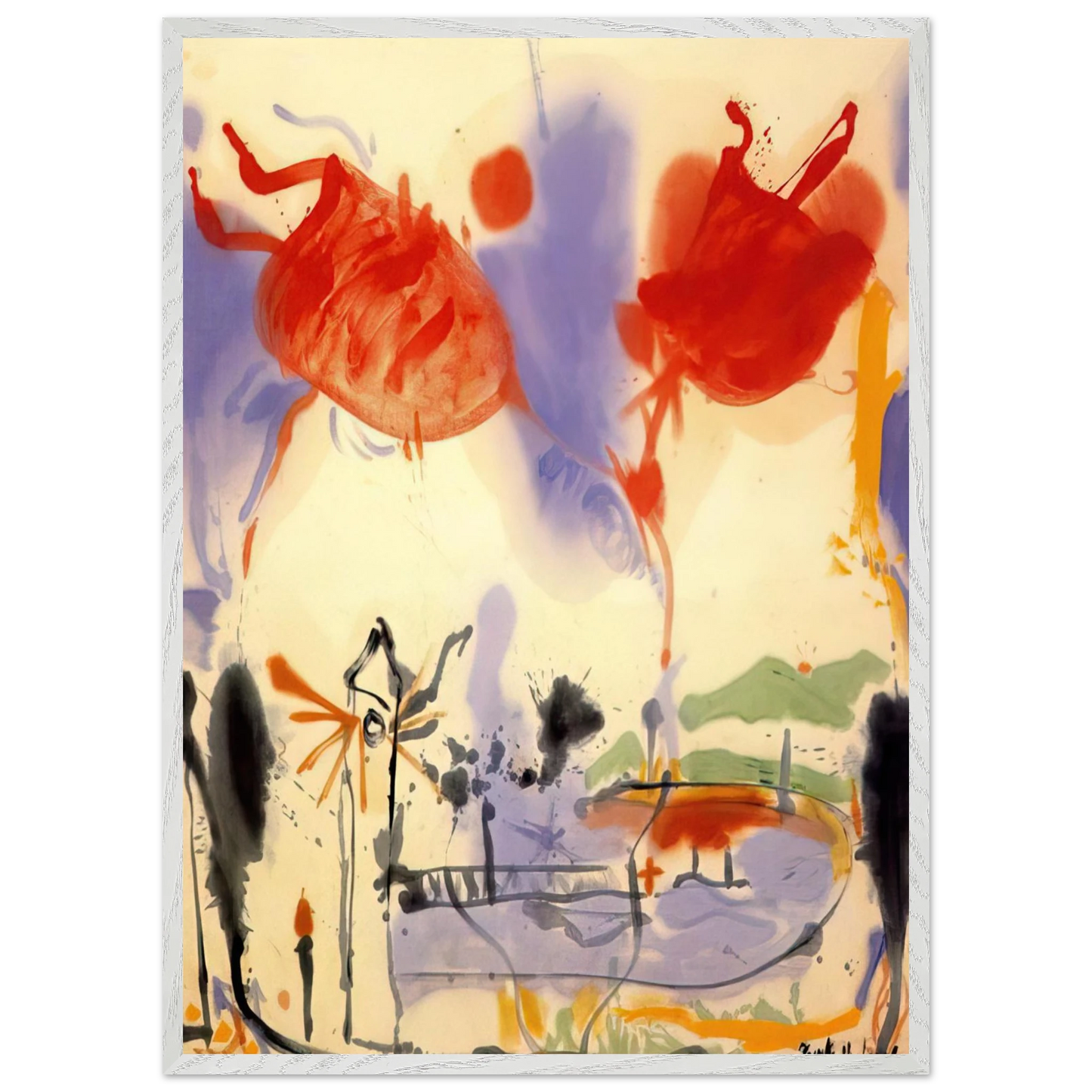 Helen Frankenthaler - Round Trip - 1957 Wall art - 28x43  cm / XL (11x17 inches) - Premium Wooden Framed Poster With Fine Art Paper-canvas - Wood frame