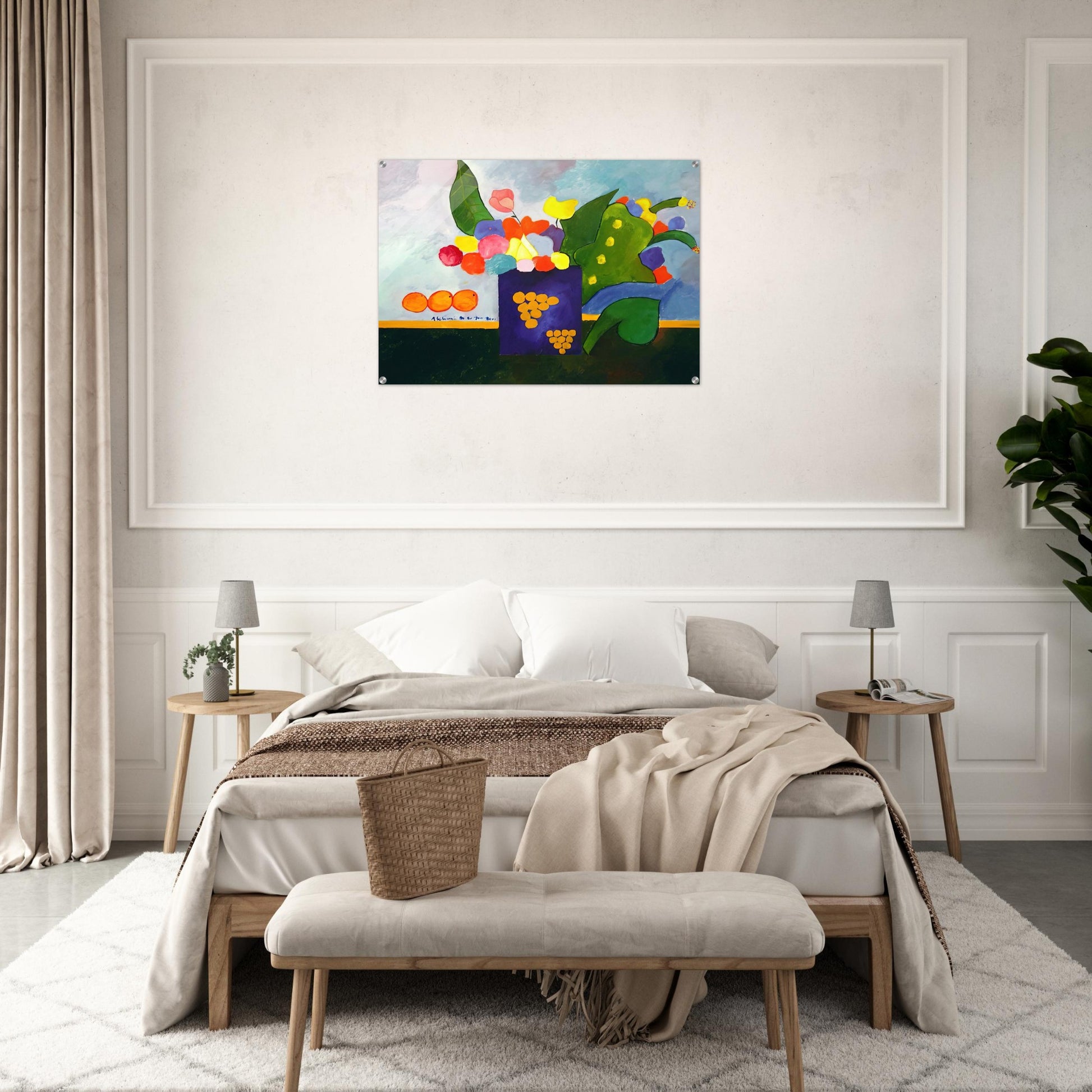 Vase With Flowers and Fruit - 2001 - Aldemir Martins Acrylic Print - 70x100 cm / 28x40″ inches