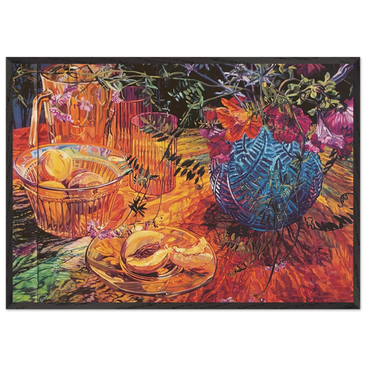 CUT PEACH BLUE VASE 1993 - Janet Fish 70x100 cm / 28x40 inches Framed Art Print – Black Wooden Frame
