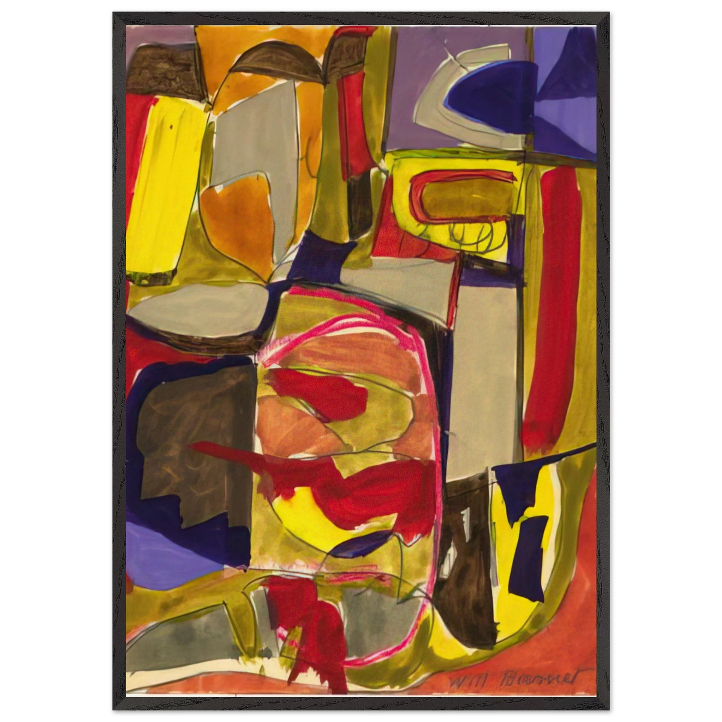 Untitled - c1957 United States - Will Barnet 70x100 cm / 28x40 inches Framed Art Print – Black Wooden Frame