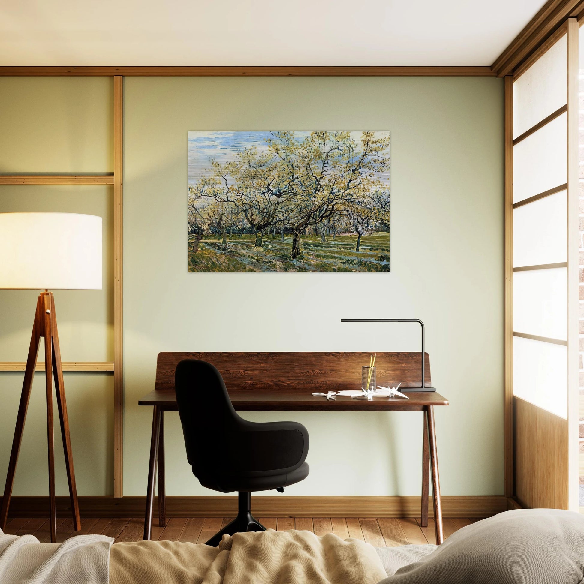 Orchard with Blossoming Plum Trees - Vincent van Gogh Brushed Aluminum Print - 70x100 cm / 28x40 inches | Vincent van Gogh Aluminum Print | Vincent van Gogh Prints