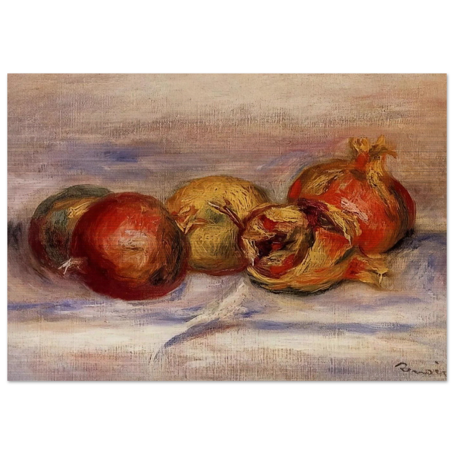 Three Pomegranates and Two Apples - Pierre-Auguste Renoir Brushed Aluminum Print - 70x100 cm / 28x40 inches | Pierre-Auguste Renoir Aluminum Print | Pierre-Auguste Renoir Prints