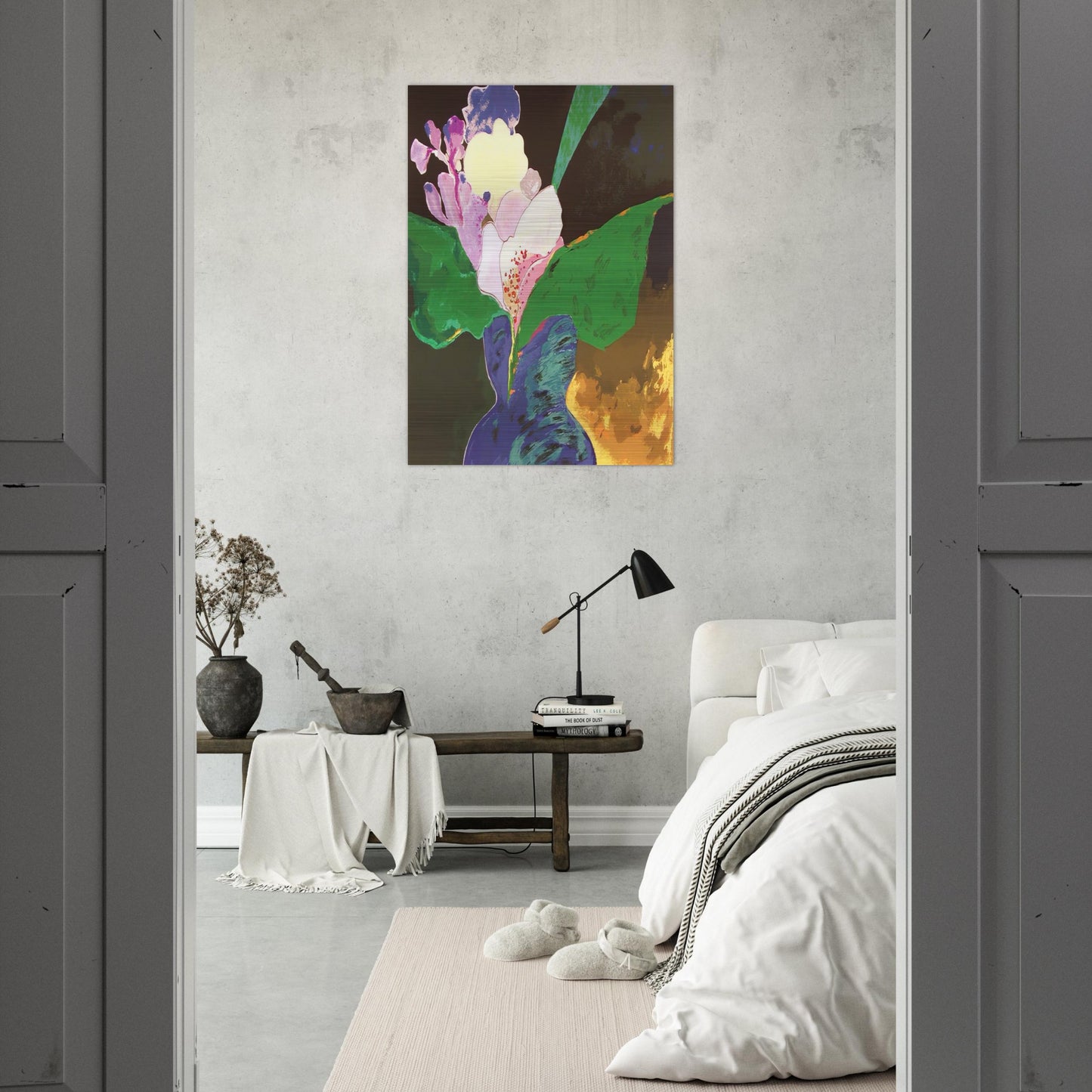 Blue Vase With Flowers - 2002 - Aldemir Martins Brushed Aluminum Print - 70x100 cm / 28x40 inches | Aldemir Martins Aluminum Print | Aldemir Martins Prints