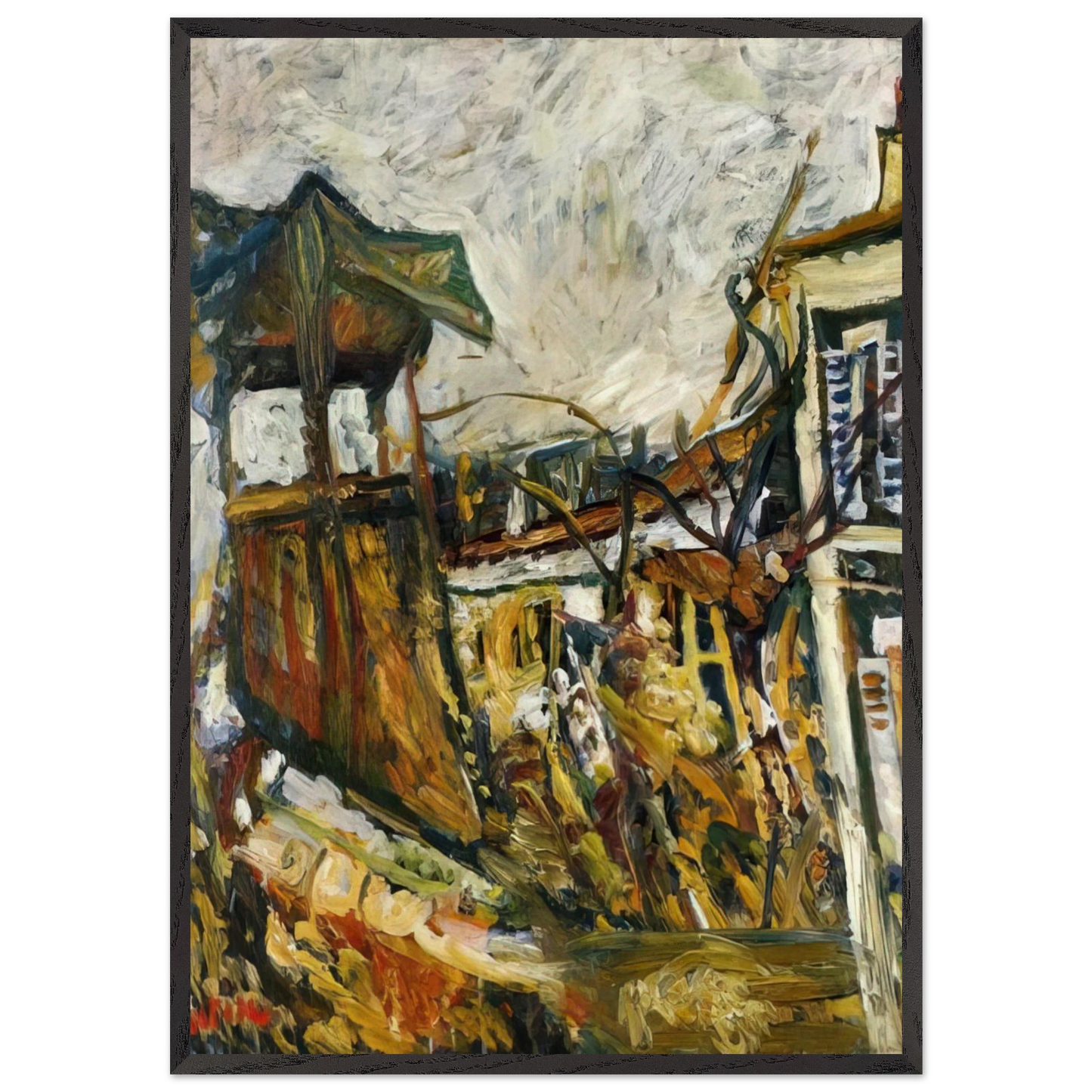 PARISIAN SUBURB - Chaim Soutine 70x100 cm / 28x40 inches Framed Art Print – Black Wooden Frame