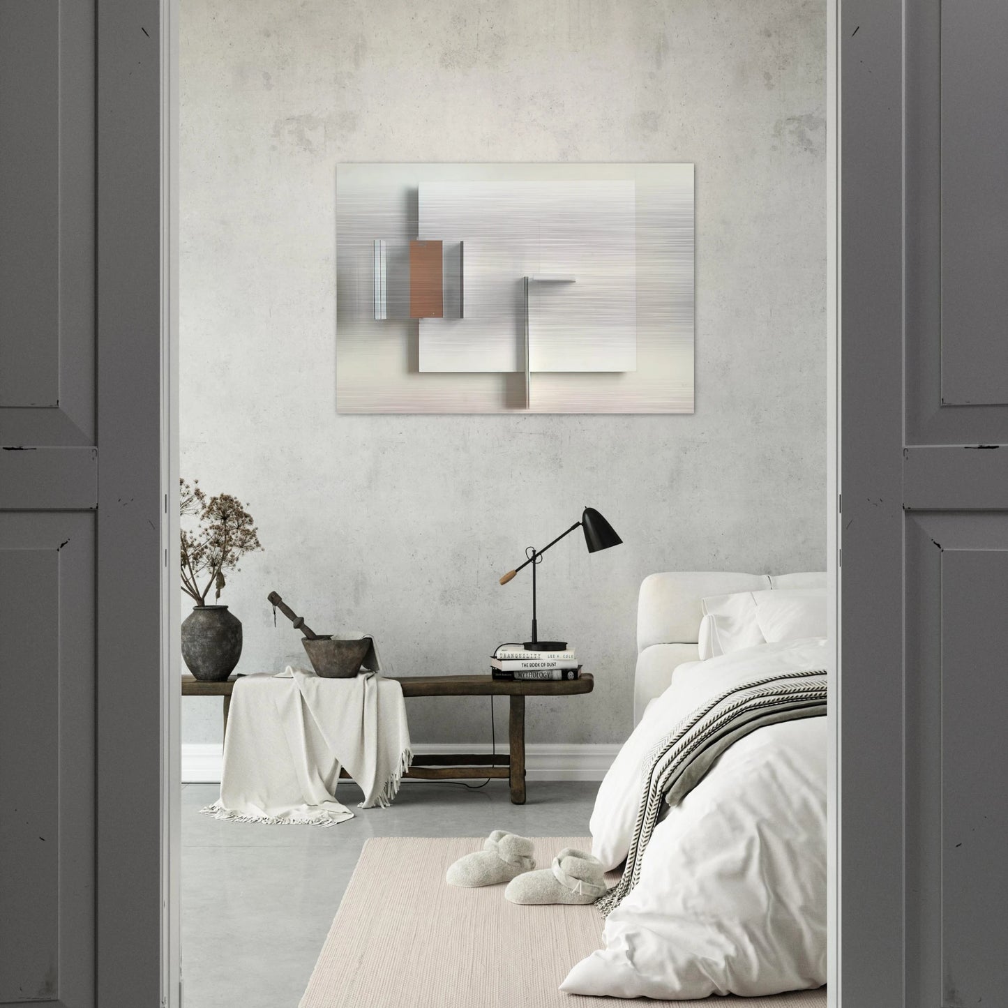Abstract in White, Black and Ochre - 1962 - Victor Pasmore Brushed Aluminum Print - 70x100 cm / 28x40 inches | Victor Pasmore Aluminum Print | Victor Pasmore Prints
