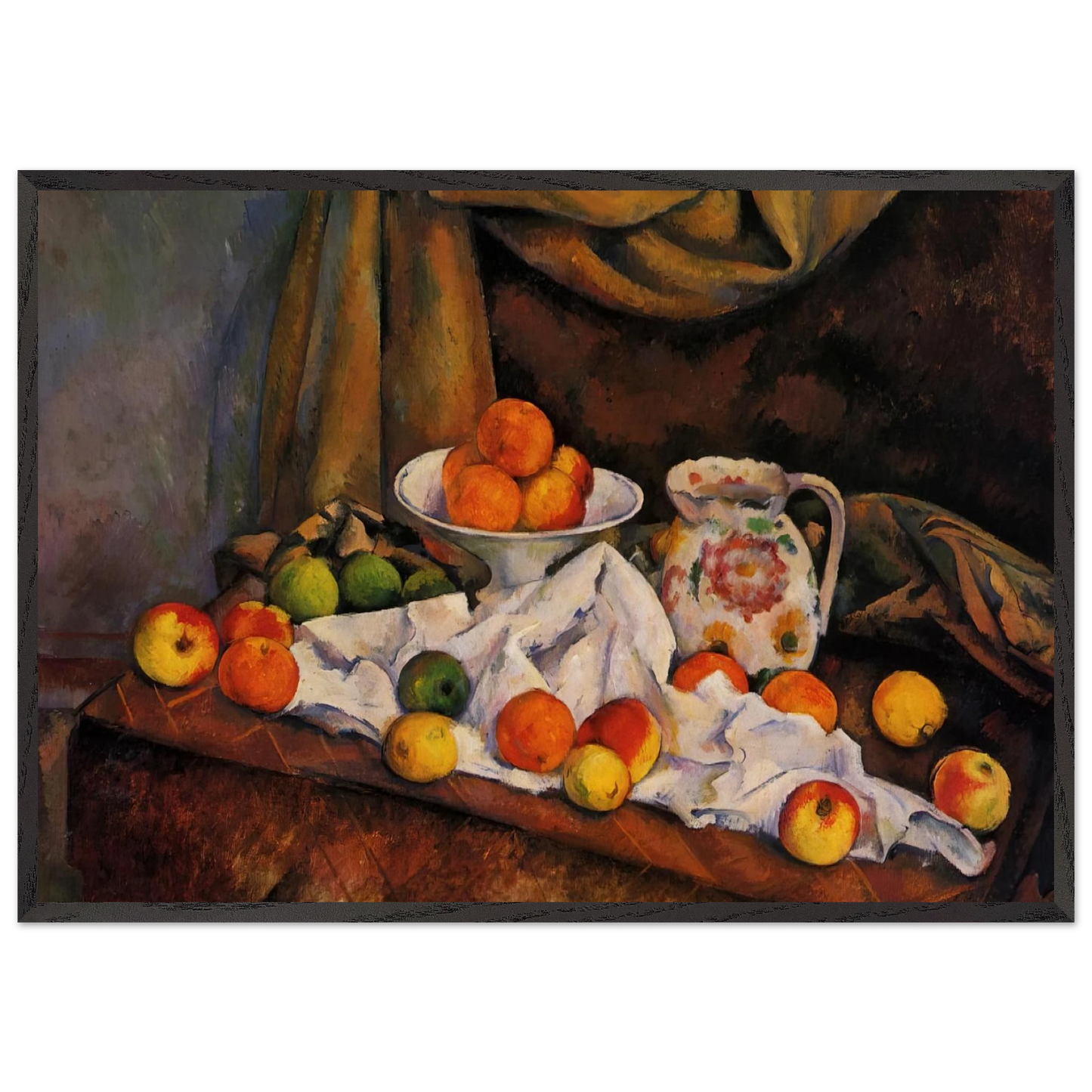 Fruit Bowl Pitcher and Fruit - Paul Cezanne 70x100 cm / 28x40 inches Framed Art Print – Black Wooden Frame
