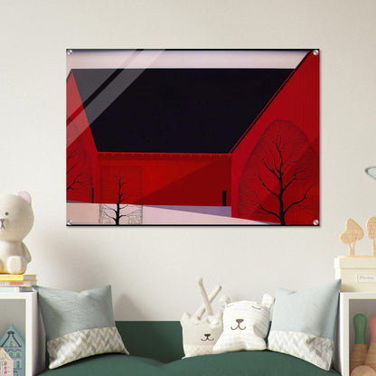 Western Barns - Eyvind Earle Acrylic Print - 70x100 cm / 28x40″ inches | Eyvind Earle Wall Art | Eyvind Earle Prints