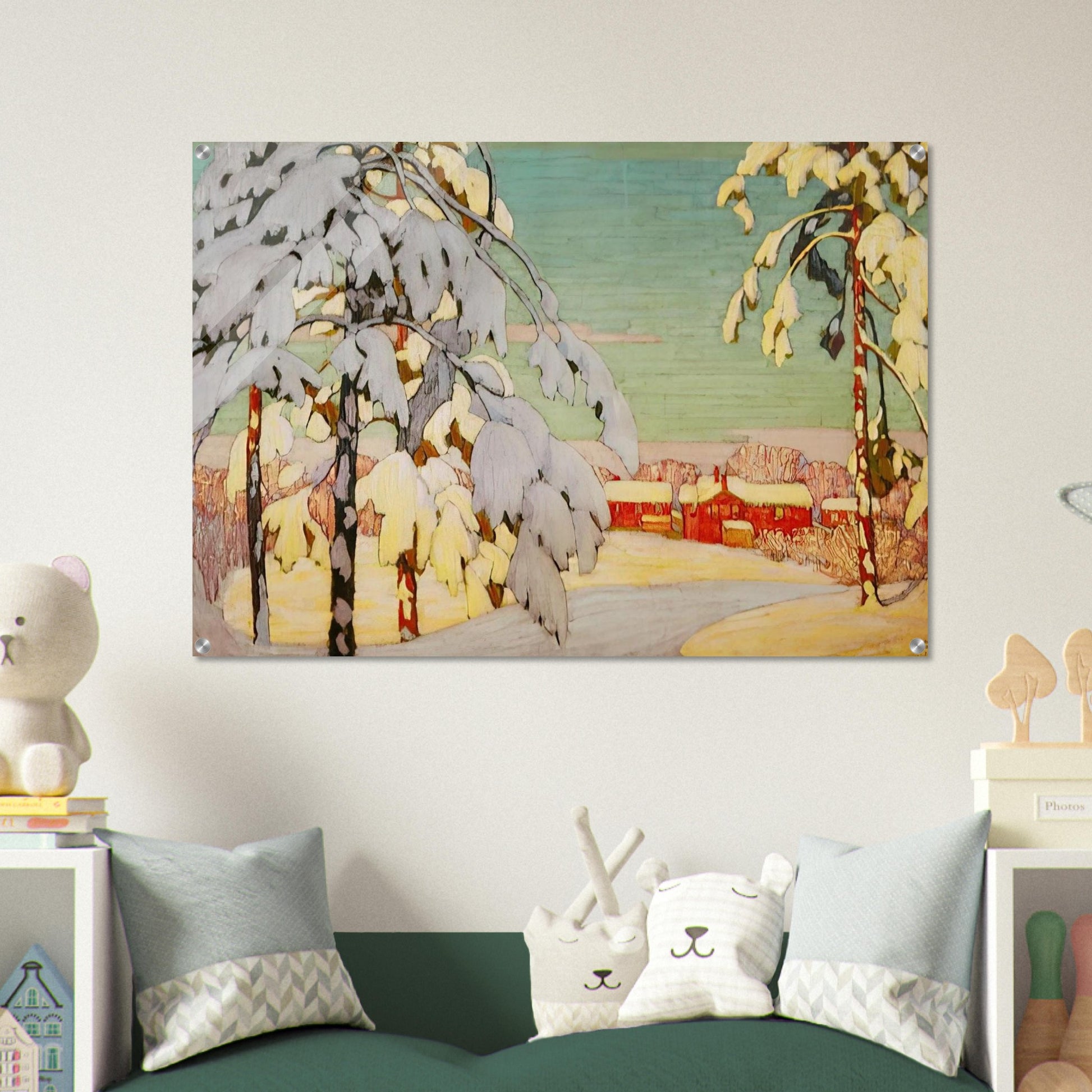 Winter Landscape with Pink House - 1918 - Lawren Harris Acrylic Print - 70x100 cm / 28x40″ inches | Lawren Harris Wall Art | Lawren Harris Prints