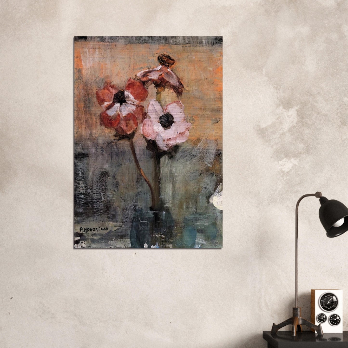 Anemones in a Vase - Piet Mondrian Brushed Aluminum Print - 70x100 cm / 28x40 inches | Piet Mondrian Aluminum Print | Piet Mondrian Prints