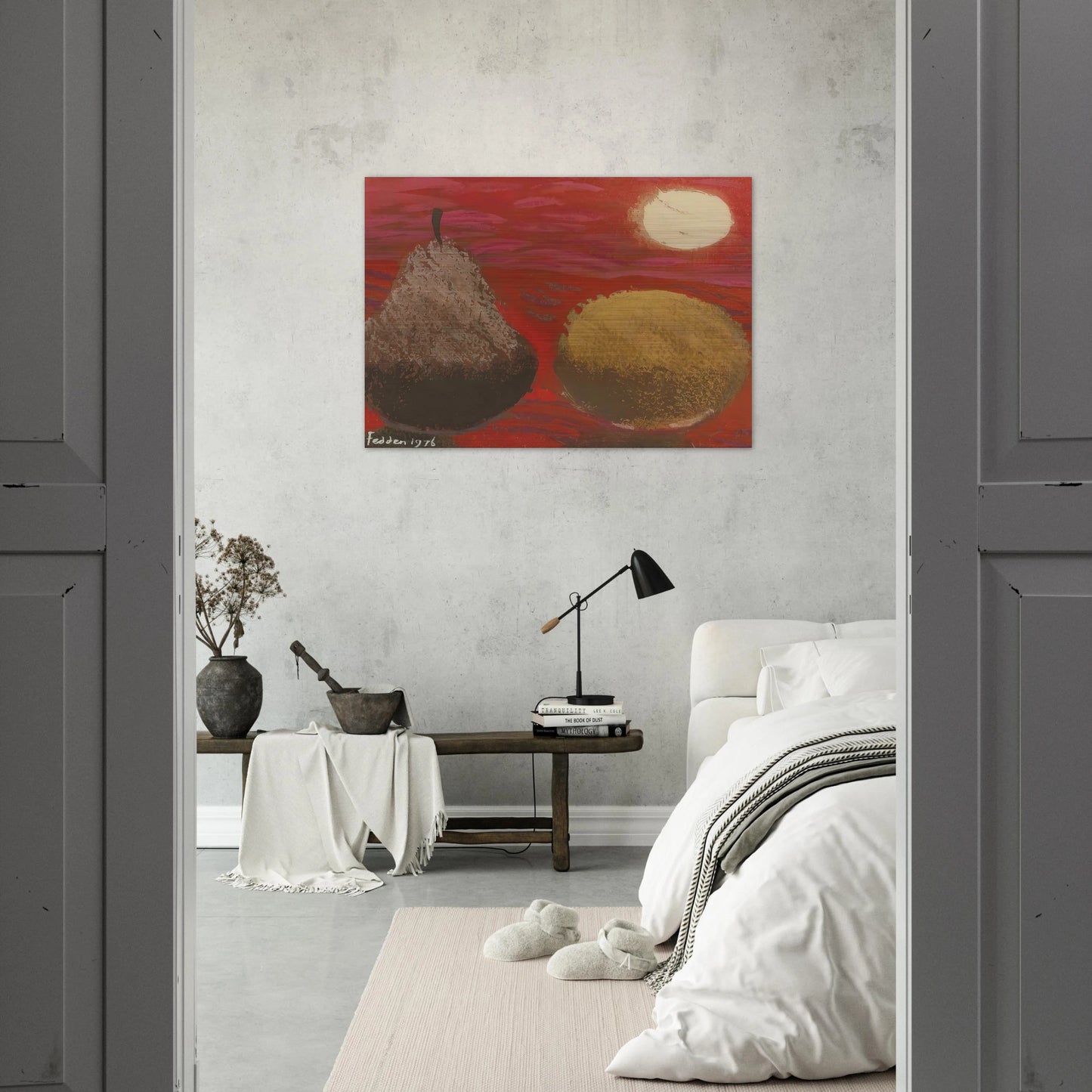 Still Life on Red - 1976 - Mary Fedden Brushed Aluminum Print - 70x100 cm / 28x40 inches | Mary Fedden Aluminum Print | Mary Fedden Prints