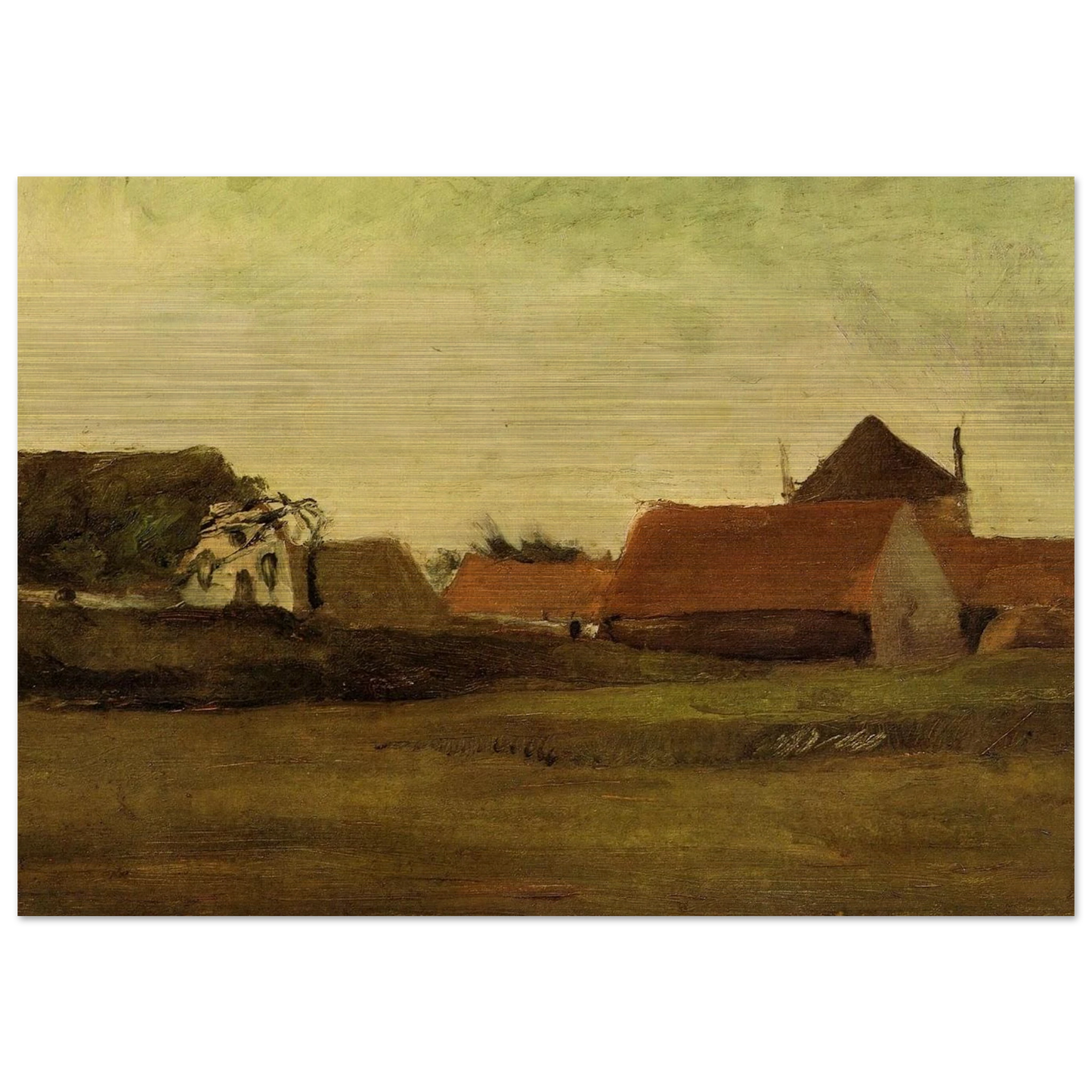 Farmhouses in Loosduinen near The Hague at Twilight - Vincent van Gogh Brushed Aluminum Print - 70x100 cm / 28x40 inches | Vincent van Gogh Aluminum Print | Vincent van Gogh Prints