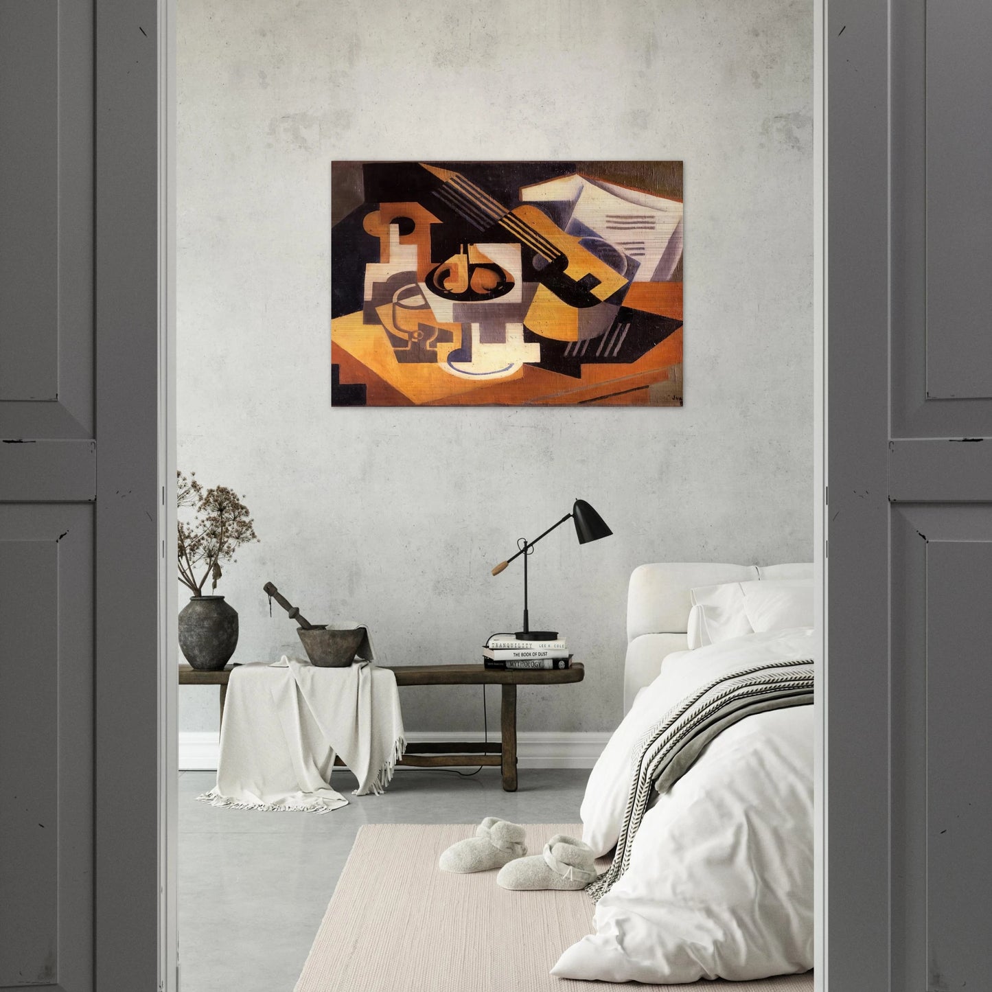 GUITAR AND FRUIT BOWL ON A TABLE 1918 - Juan Gris Brushed Aluminum Print - 70x100 cm / 28x40 inches | Juan Gris Aluminum Print | Juan Gris Prints