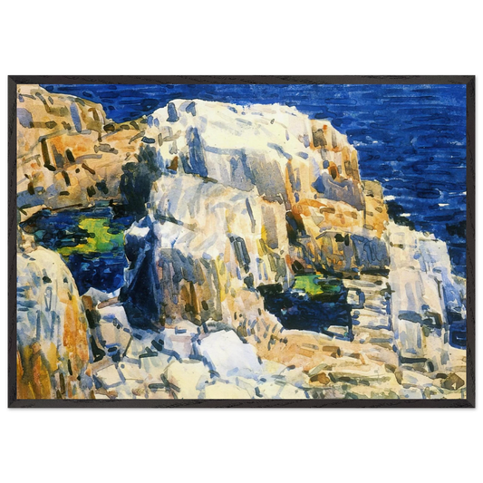 Rocks at Appledore - Childe Hassam 70x100 cm / 28x40 inches Framed Art Print – Black Wooden Frame