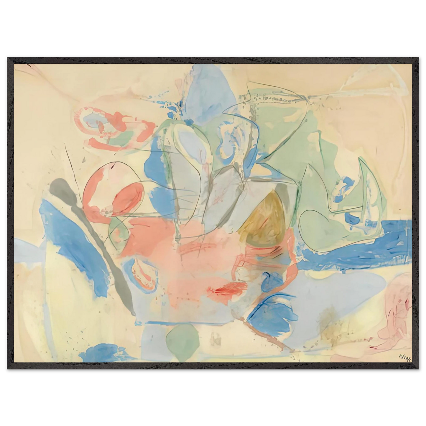Helen Frankenthaler - Mountains and Sea, 1952- Wall Art - 21x29.7 cm / 8x12" - Premium Wooden Framed Poster With Fine Art Paper-canvas - Black frame
