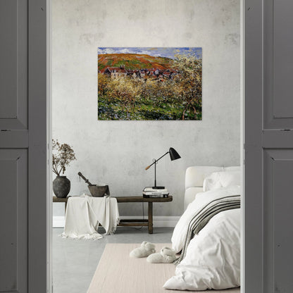 Plum Trees in Blossom at Vetheuil - claude monet Brushed Aluminum Print - 70x100 cm / 28x40 inches | claude monet Aluminum Print | claude monet Prints